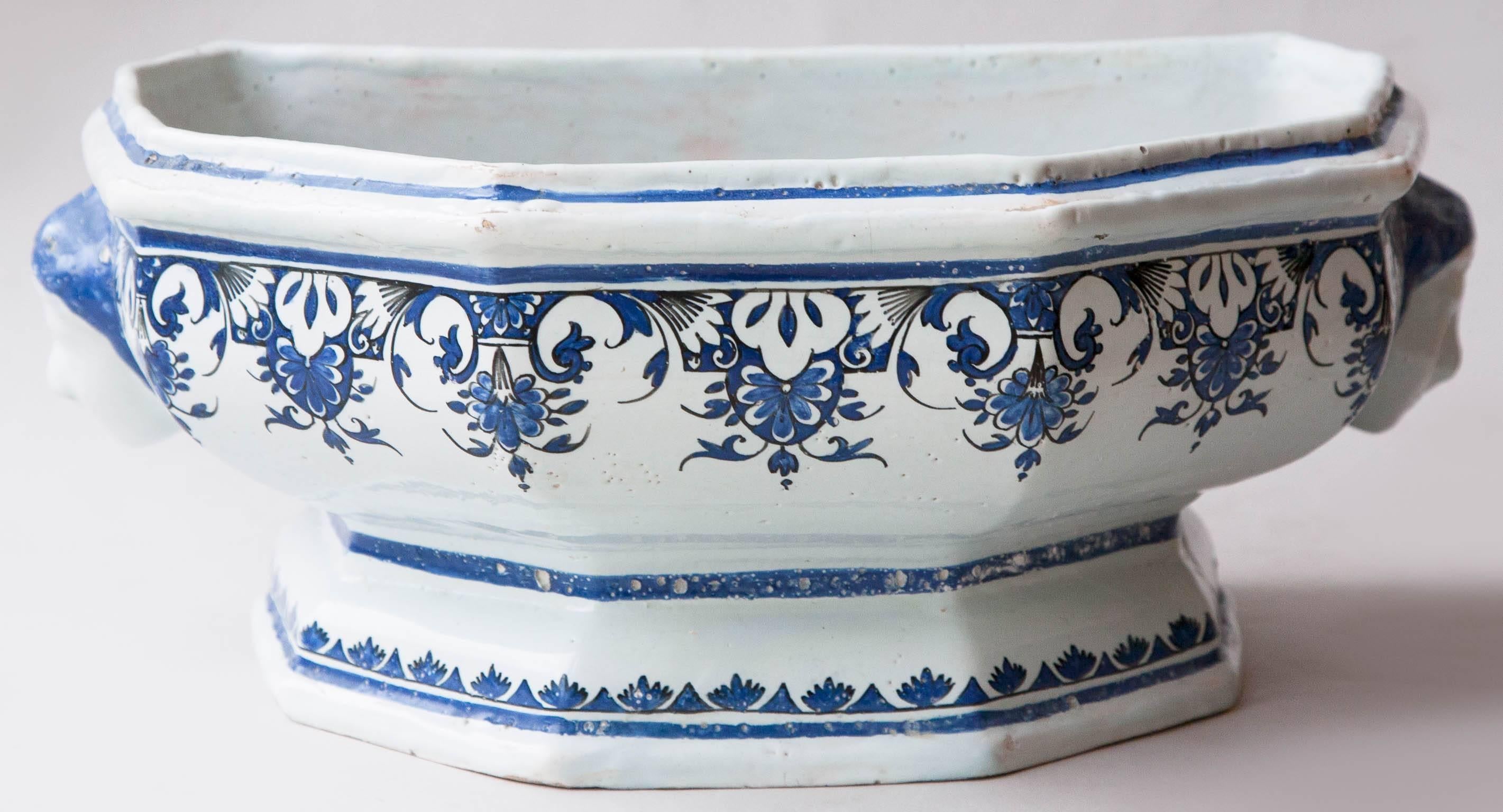 18th Century Rouen Blue And White Faience Wall Fountain Base 2