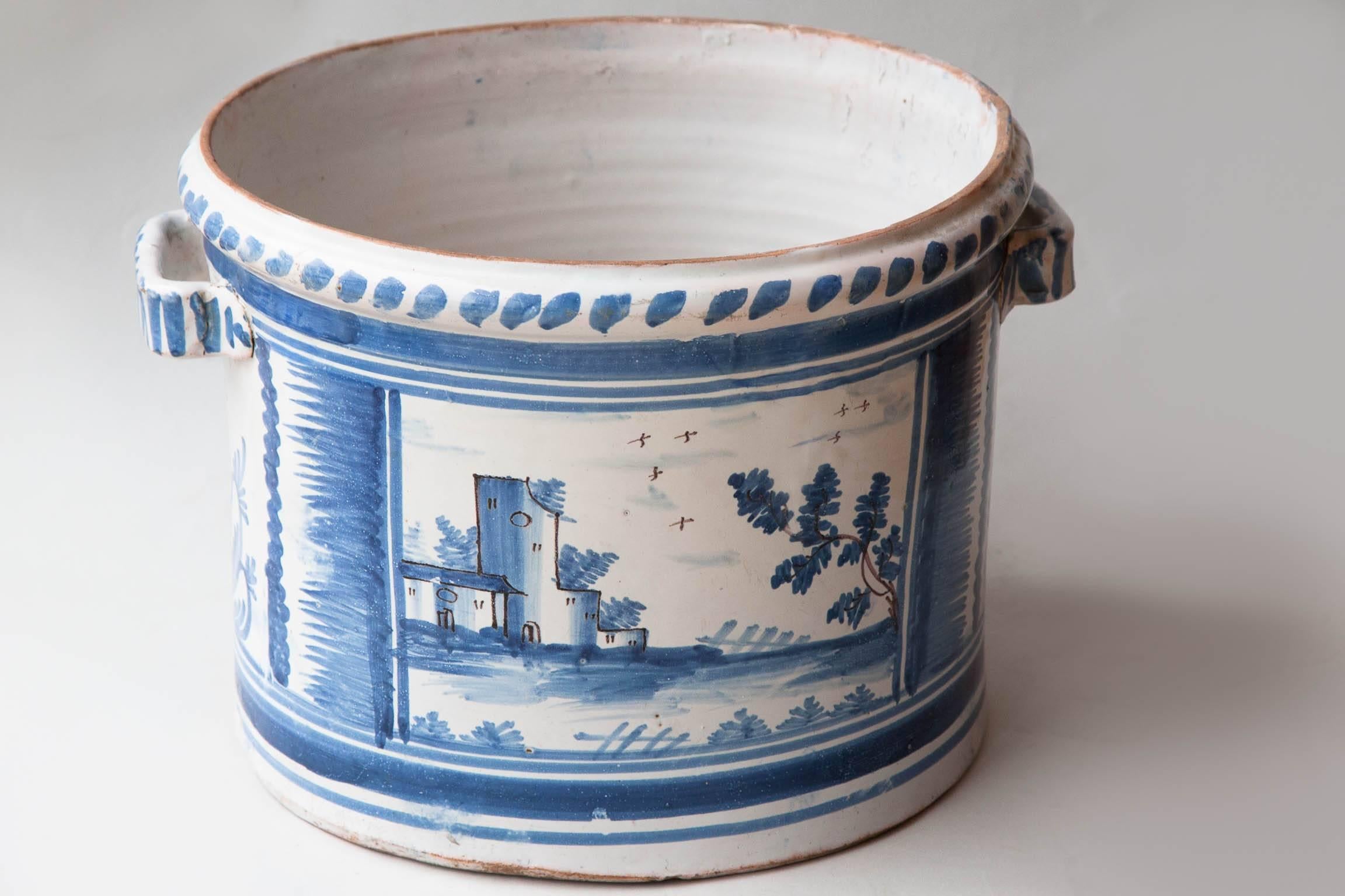 Directoire Late 18th Century Blue & White Faience Orange Pot From Nevers