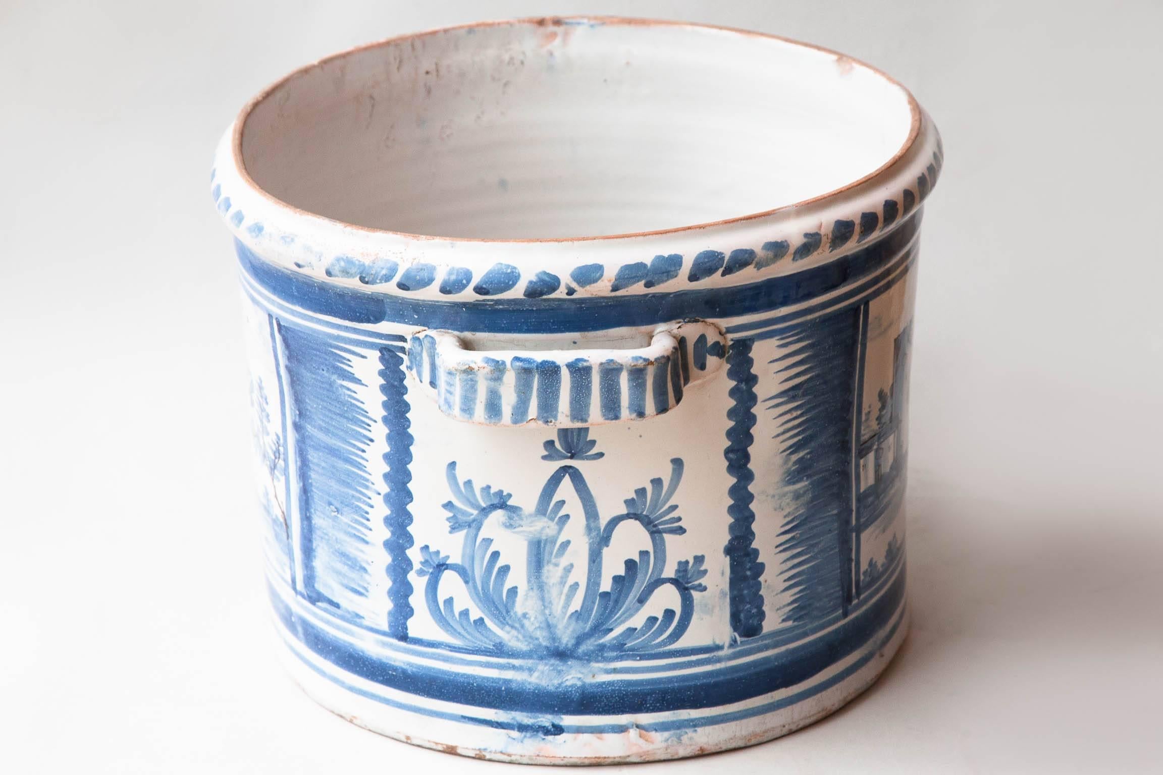 French Late 18th Century Blue & White Faience Orange Pot From Nevers