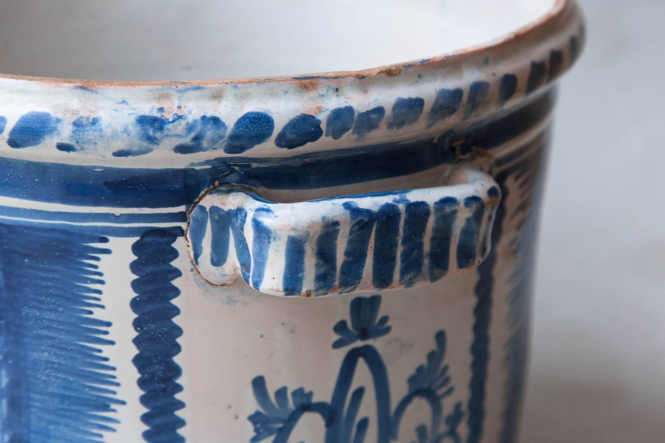 Early 19th Century Late 18th Century Blue & White Faience Orange Pot From Nevers