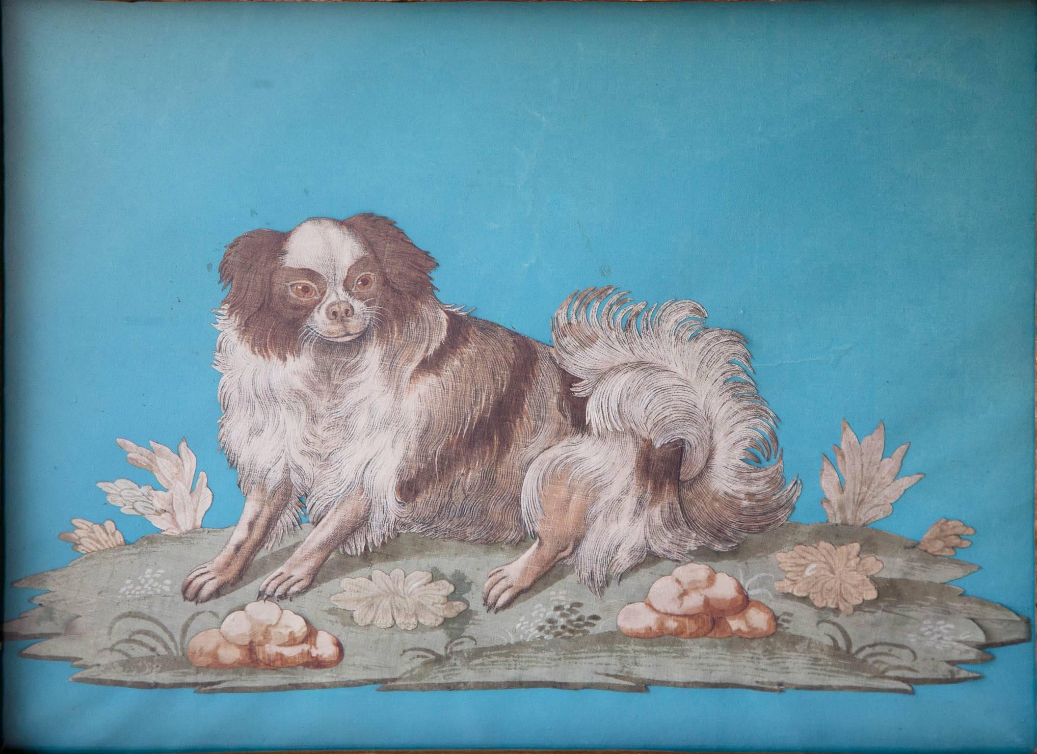 British  Pair of 18th Century Silkwork Collages of Cavalier King Charles Spaniels