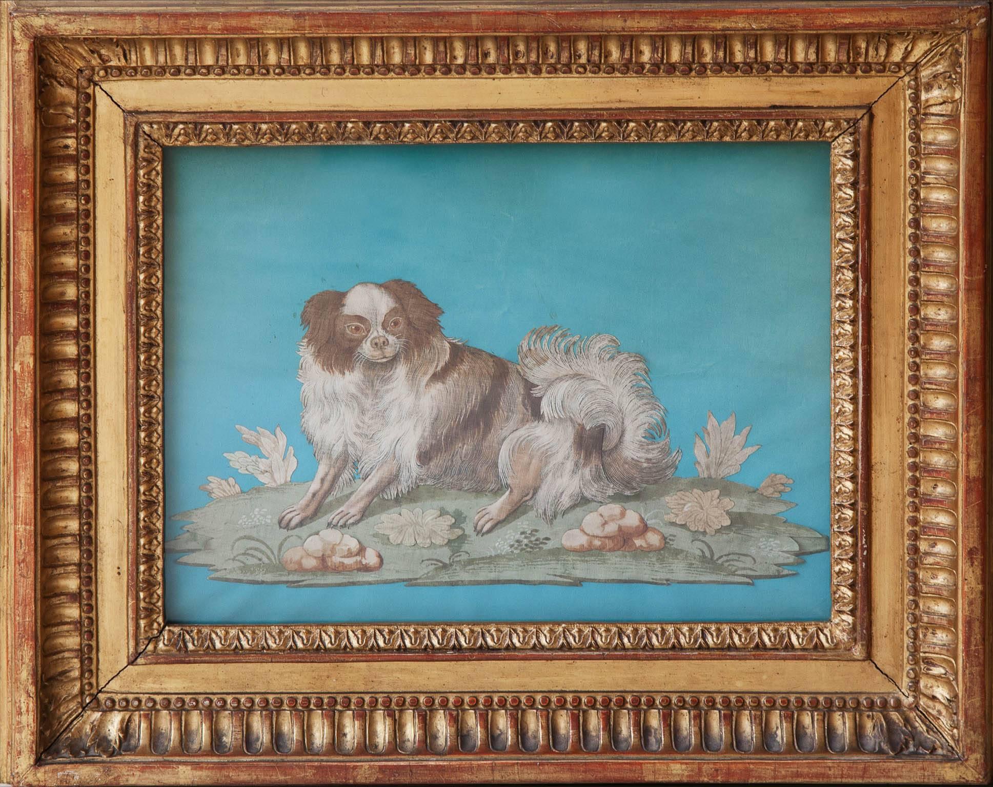 George III  Pair of 18th Century Silkwork Collages of Cavalier King Charles Spaniels