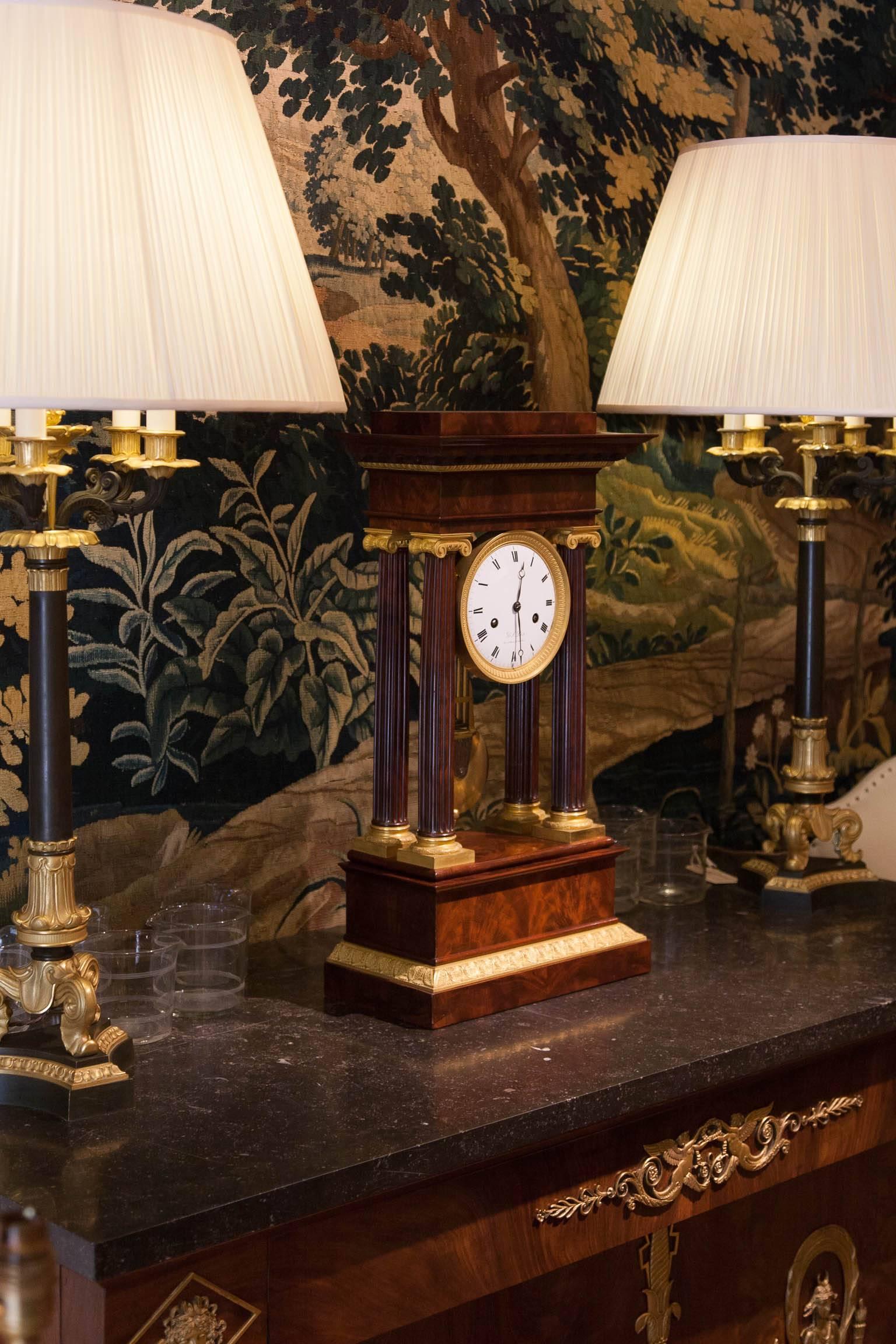 Important Early 19th Century French Empire Portico Clock For Sale 6