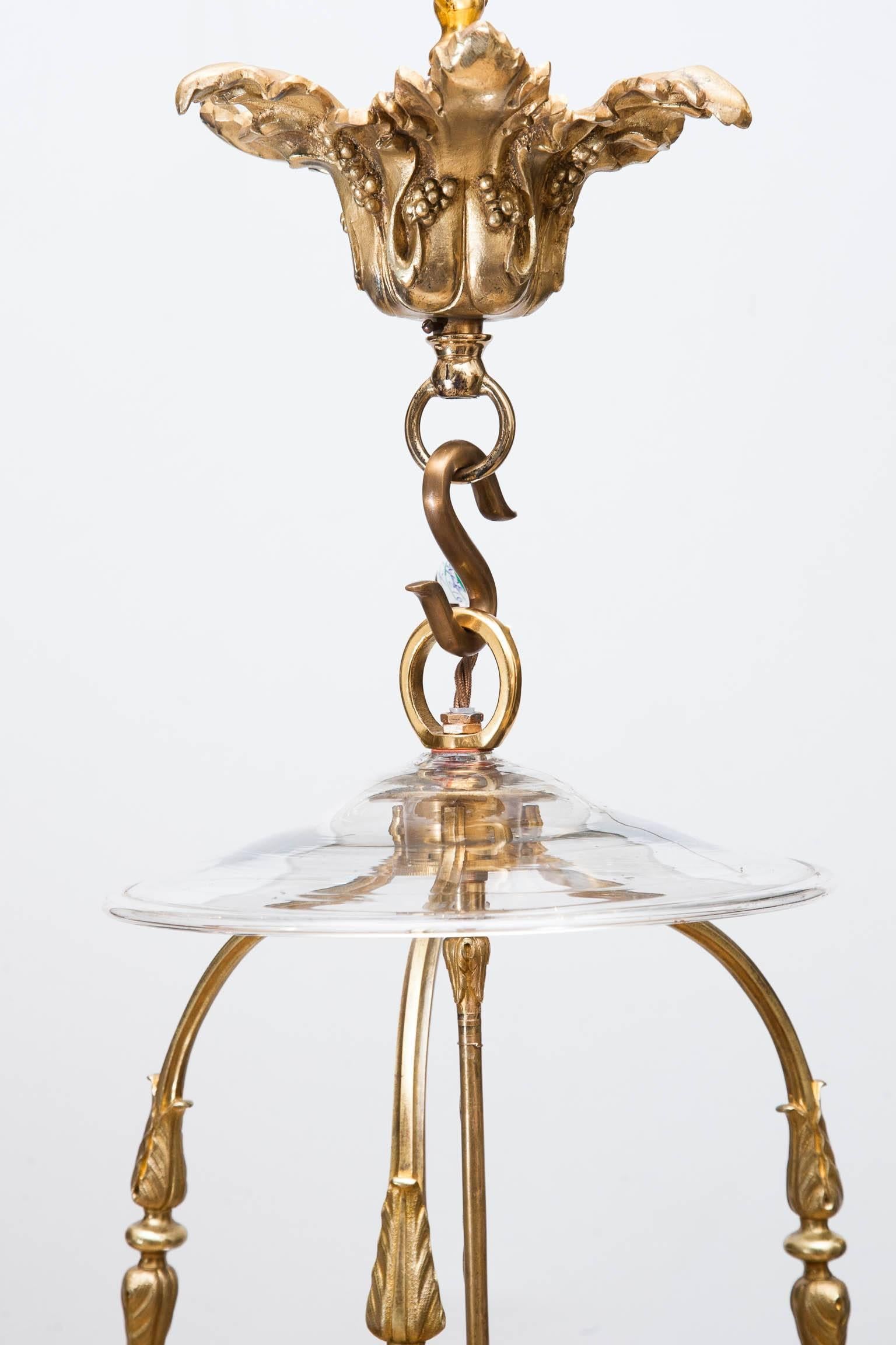 Glass 19th Century Louis XVI Style Gilt Bronze Hexagonal Lantern For Sale