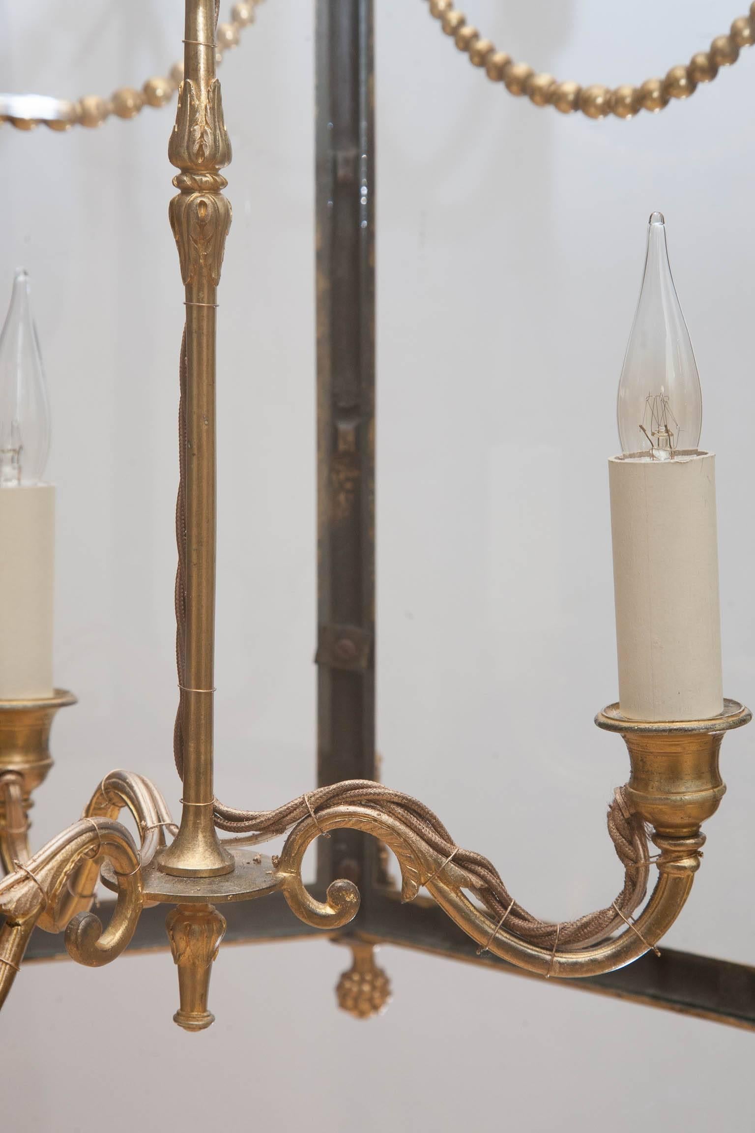 19th Century Louis XVI Style Gilt Bronze Hexagonal Lantern For Sale 2