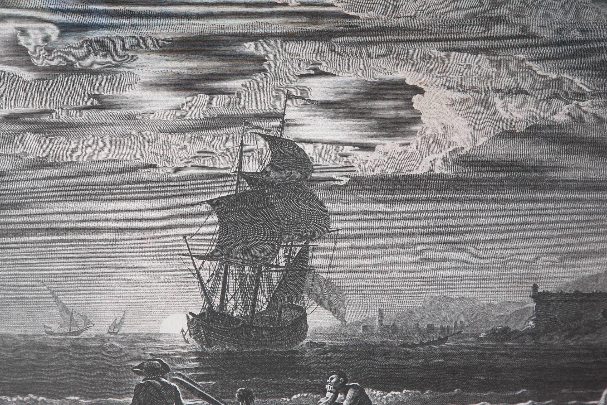 French Pair of 18th Century Engravings from the Series 'the Tempest' by Joseph Vernet