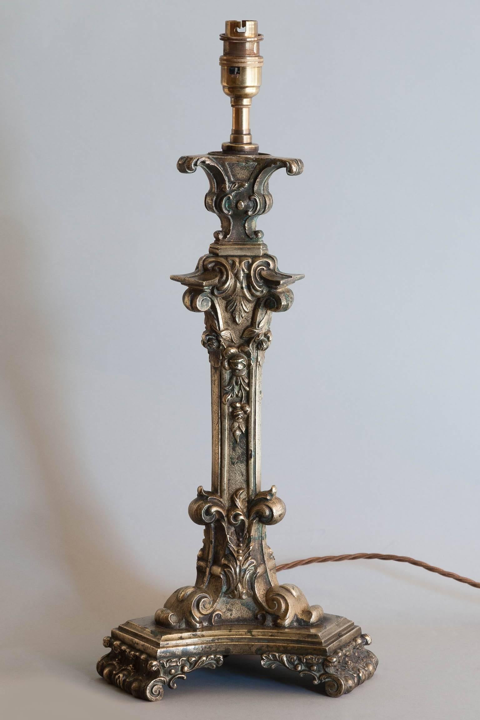 Gothic Revival Victorian Brass Table Lamp