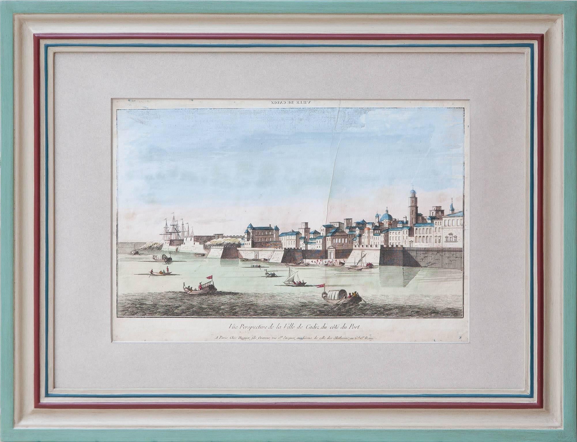Louis XVI Set of 12 Hand Framed 18th Century Colored Prints, Various Views of Europe For Sale