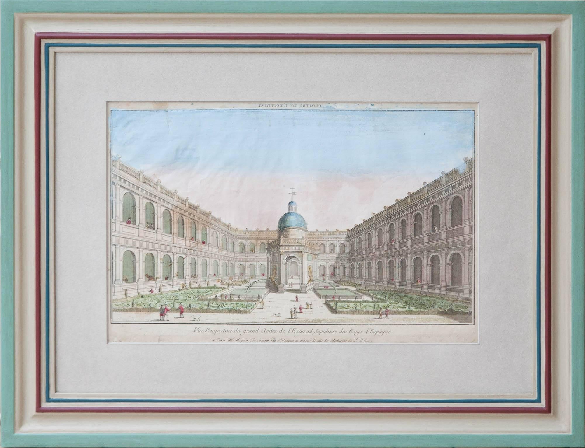 French Set of 12 Hand Framed 18th Century Colored Prints, Various Views of Europe For Sale