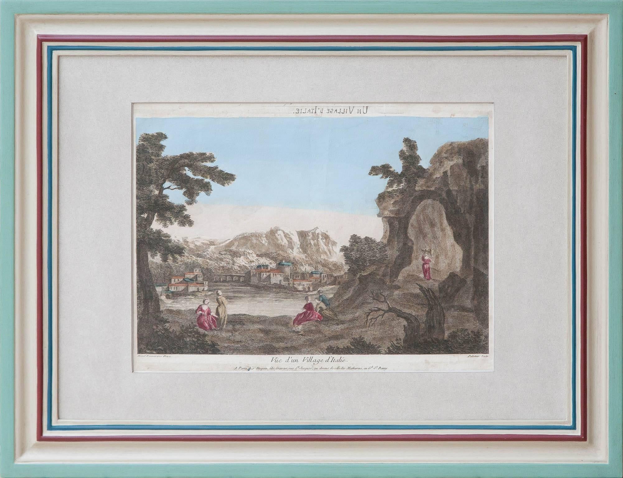 Set of 12 Hand Framed 18th Century Colored Prints, Various Views of Europe For Sale 1