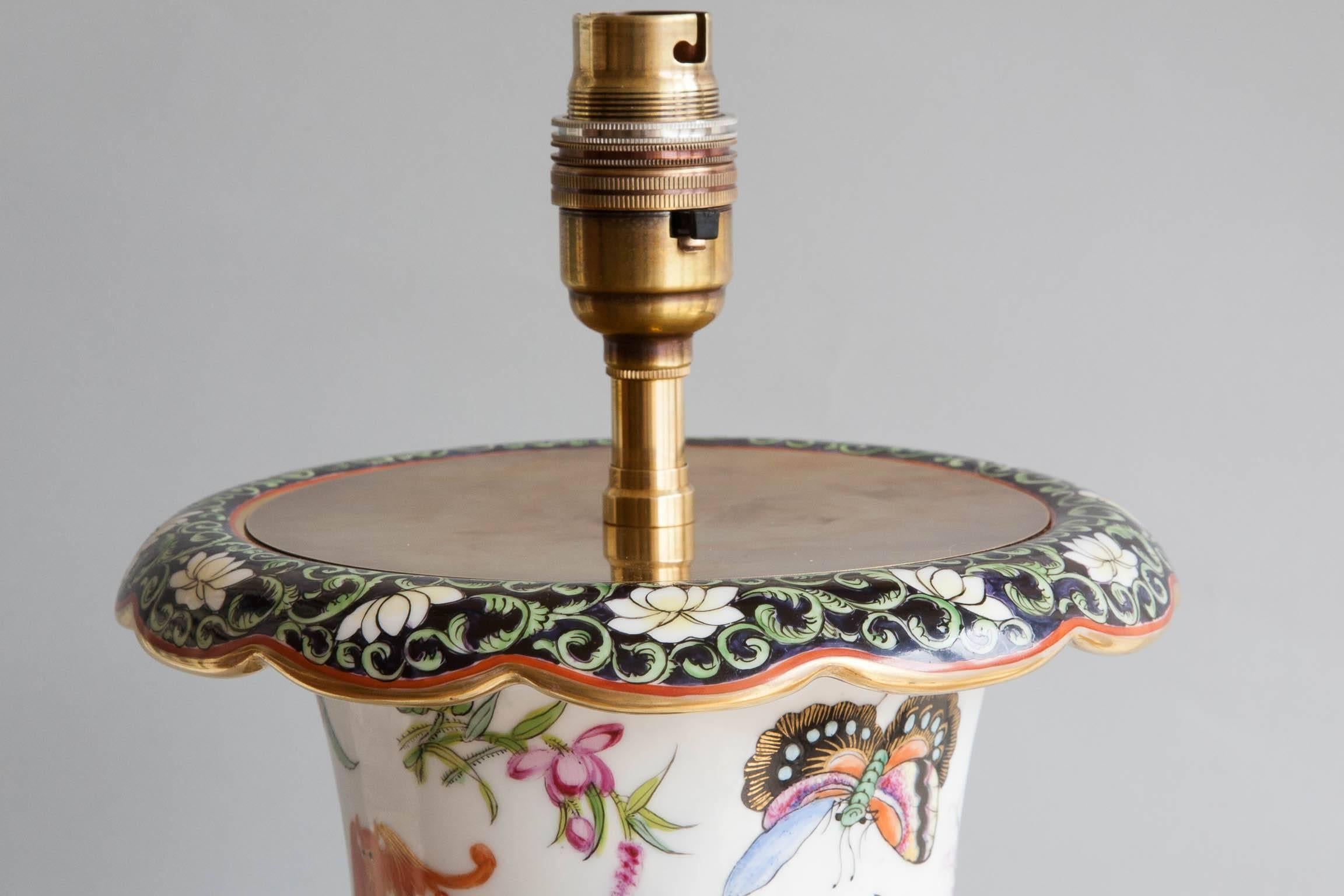 Giltwood Very Large 19th Century Polychrome Famille Rose Vase Converted to a Lamp For Sale