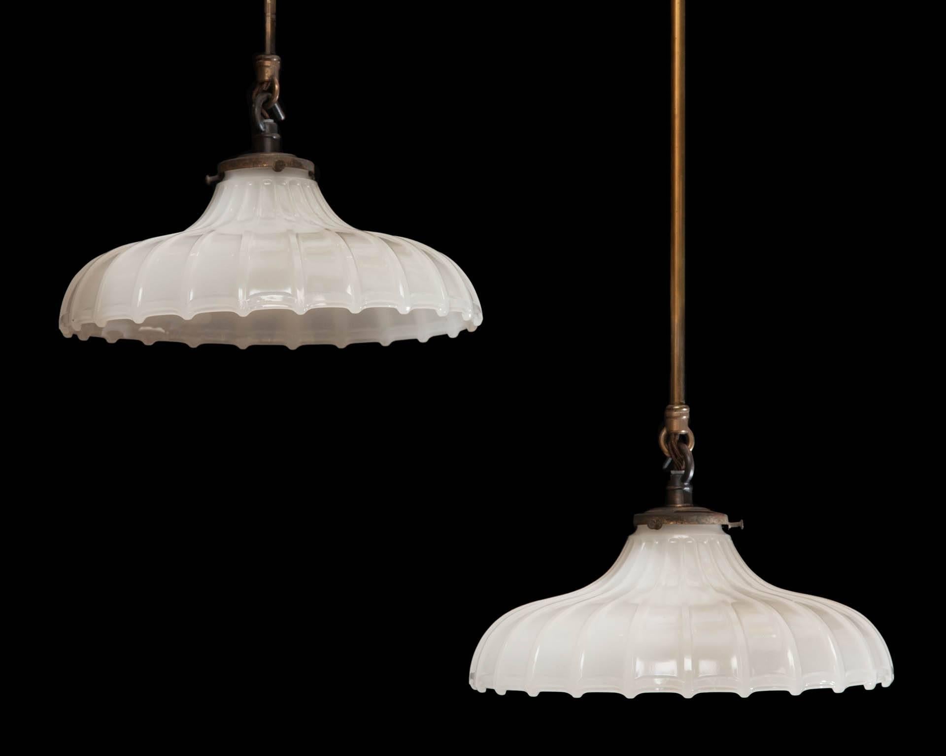 Pair of Victorian Milk Glass Hanging Lights For Sale 1