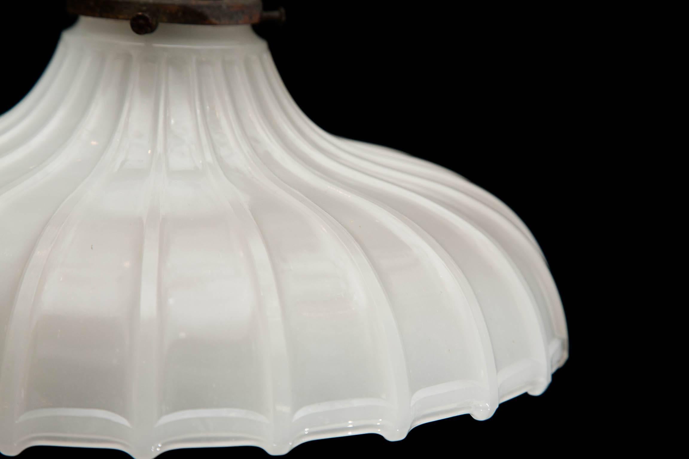 Pair of Victorian Milk Glass Hanging Lights For Sale 4