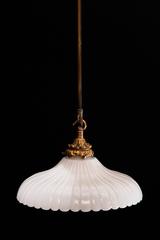 Late 19th Century English Ribbed Milk Glass Dish Light with Scalloped Edge