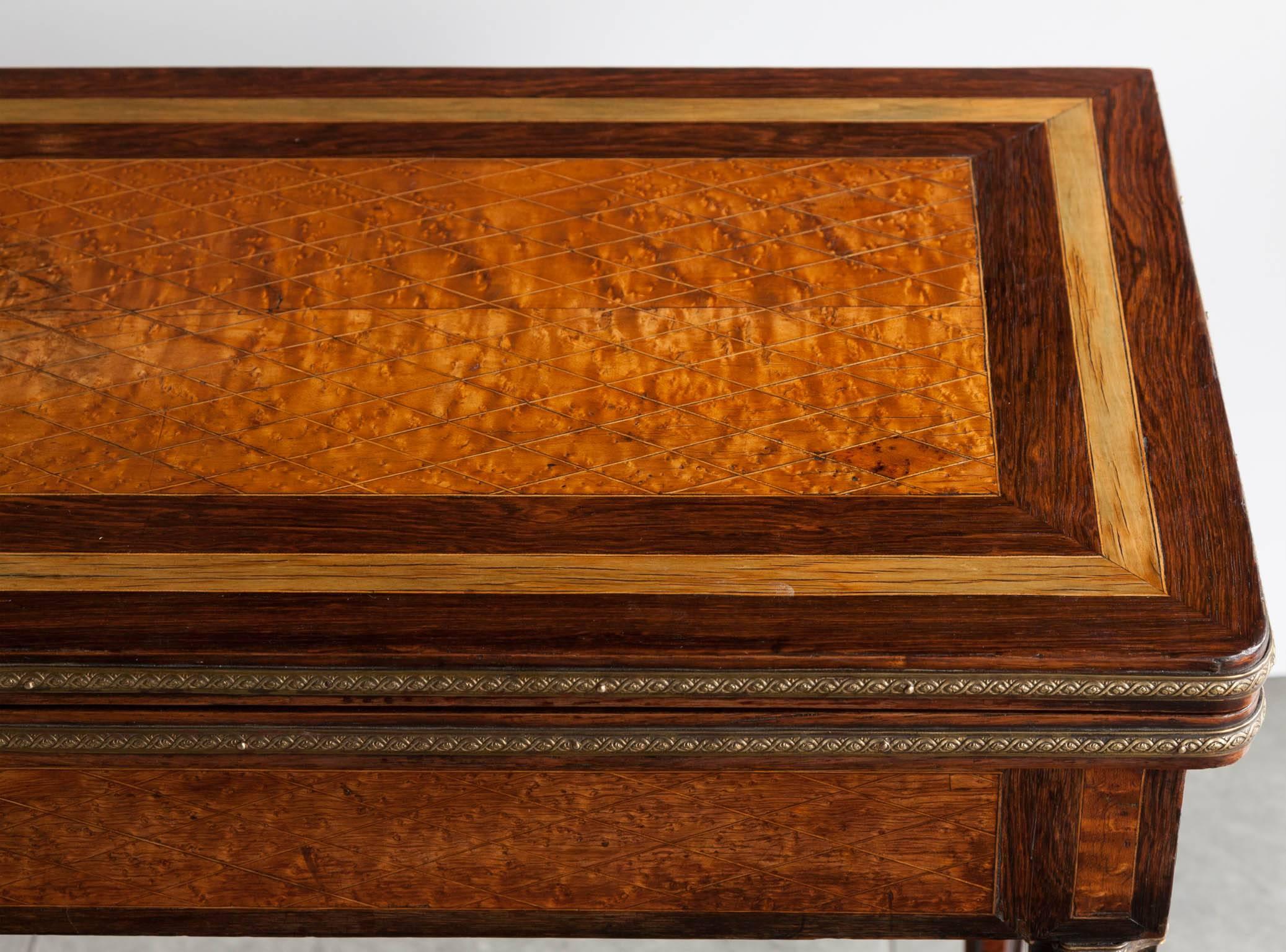 Birdseye Maple 19th Century Continental Burr Maple and Mahogany Marquetry Card Table