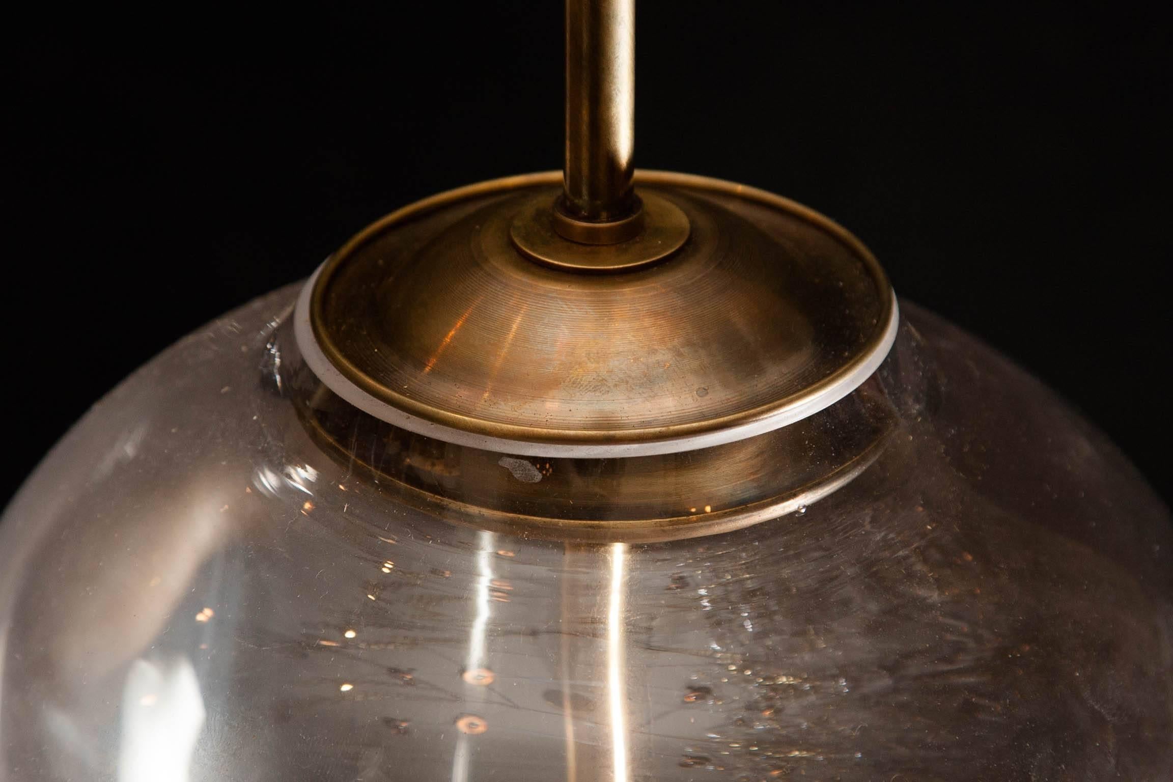 Two Bell Jar Lanterns with Antiqued Brass Mounts and Fittings 1