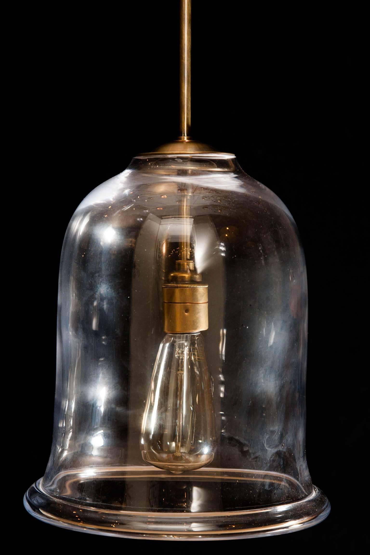 Two Bell Jar Lanterns with Antiqued Brass Mounts and Fittings 3