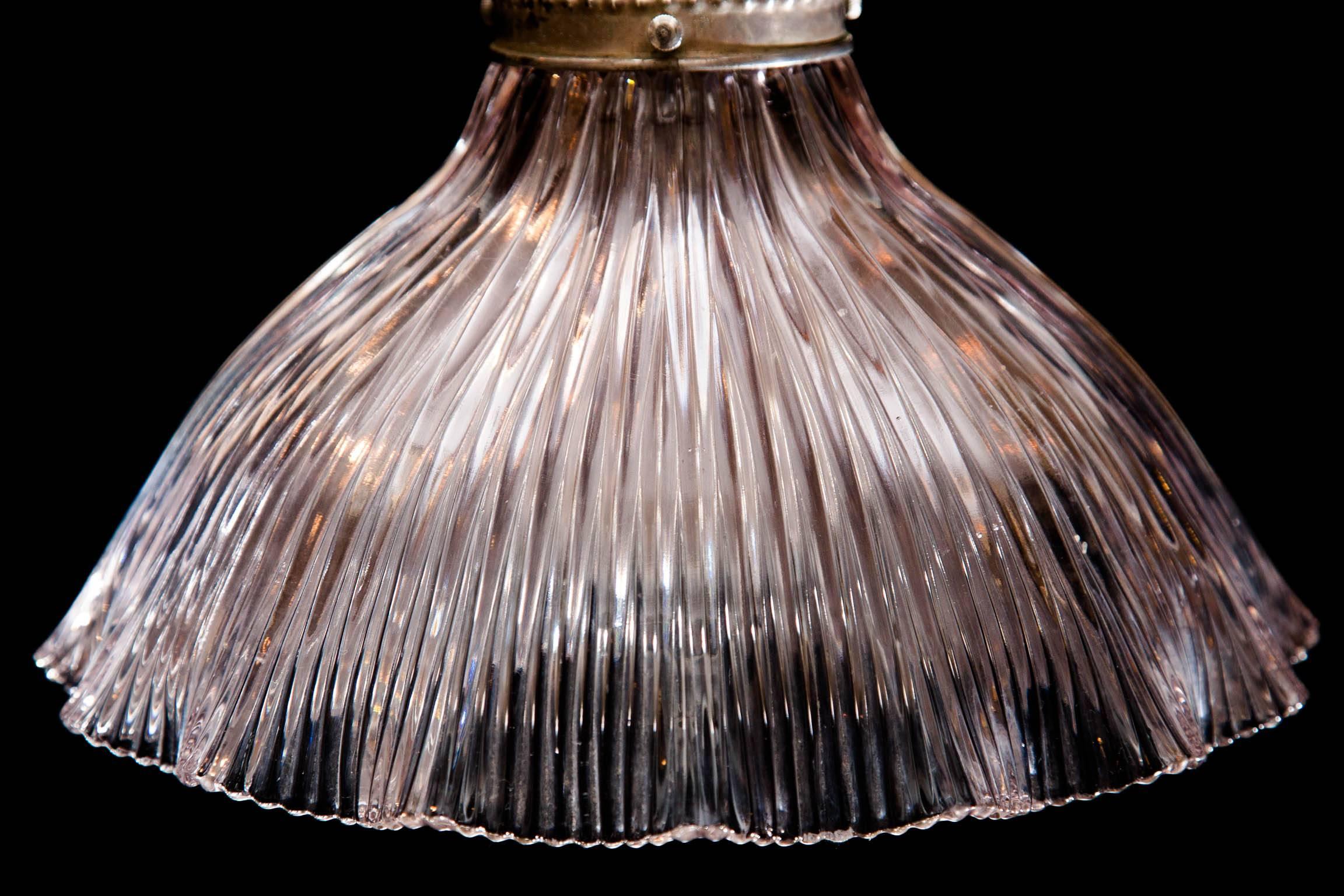 Late 19th Century English Frilly Holophane Glass Shade Hanging Light 1