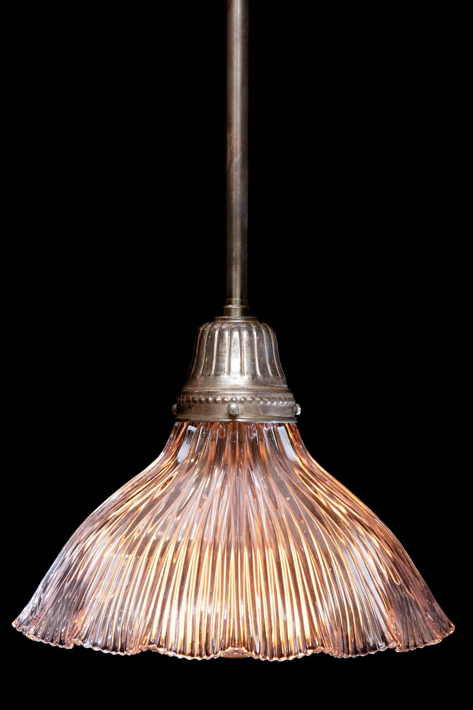 Late 19th Century English Frilly Holophane Glass Shade Hanging Light 2