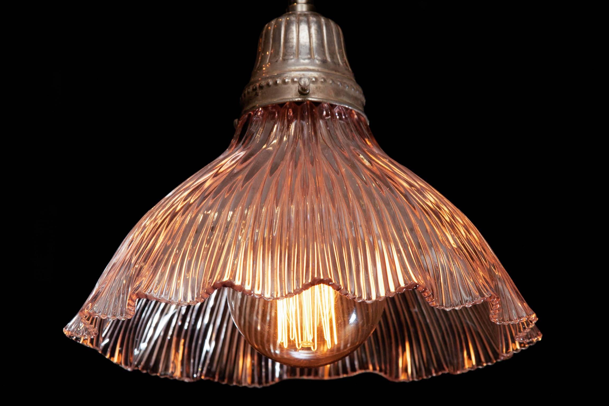 Late 19th Century English Frilly Holophane Glass Shade Hanging Light 3