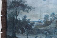 Large 18th Century French 'Toile Peinte' Blue Grisaille Painting, One of Three