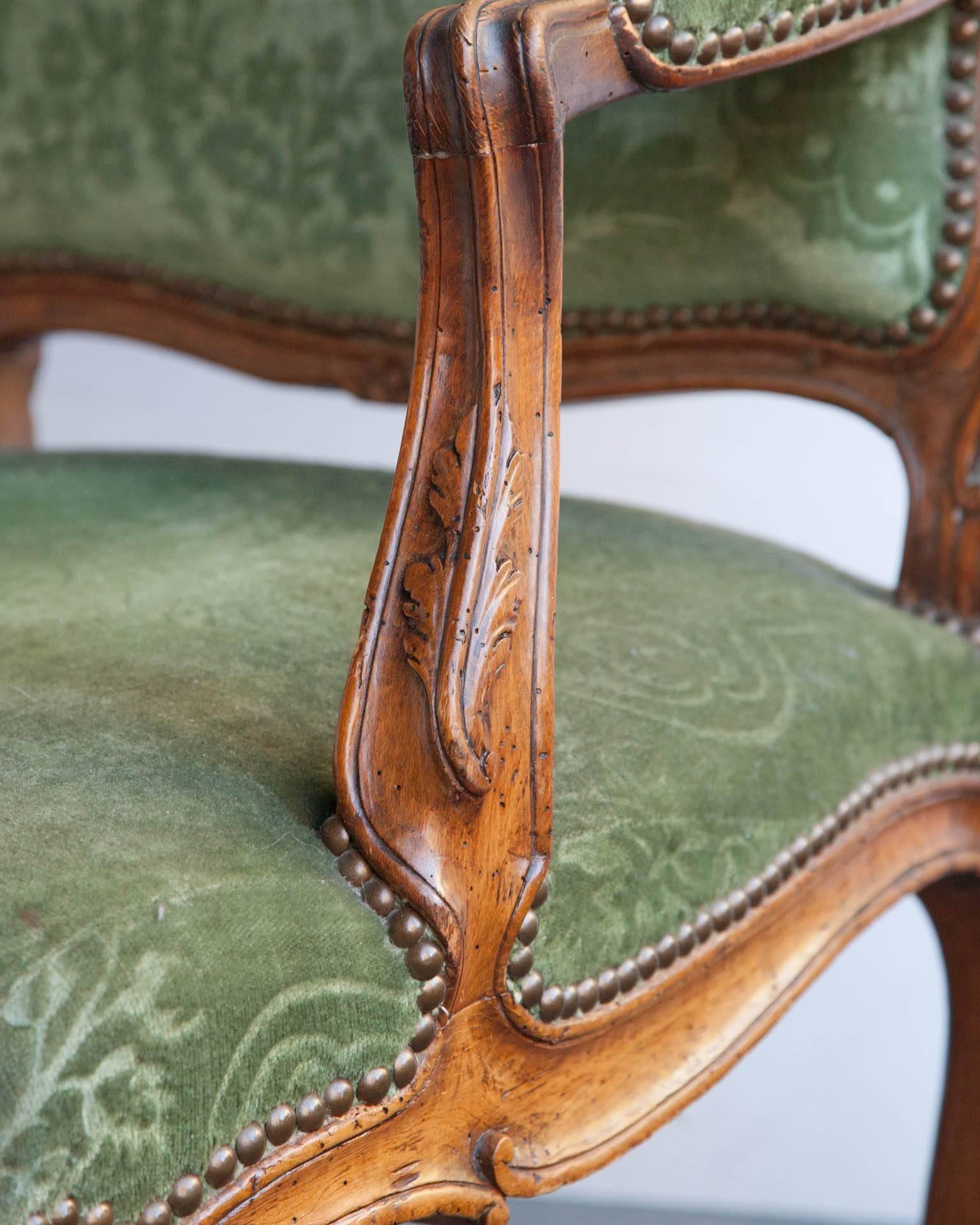 Carved Louis XV Walnut Fauteuil or Open Armchair, Mid-18th Century For Sale 2