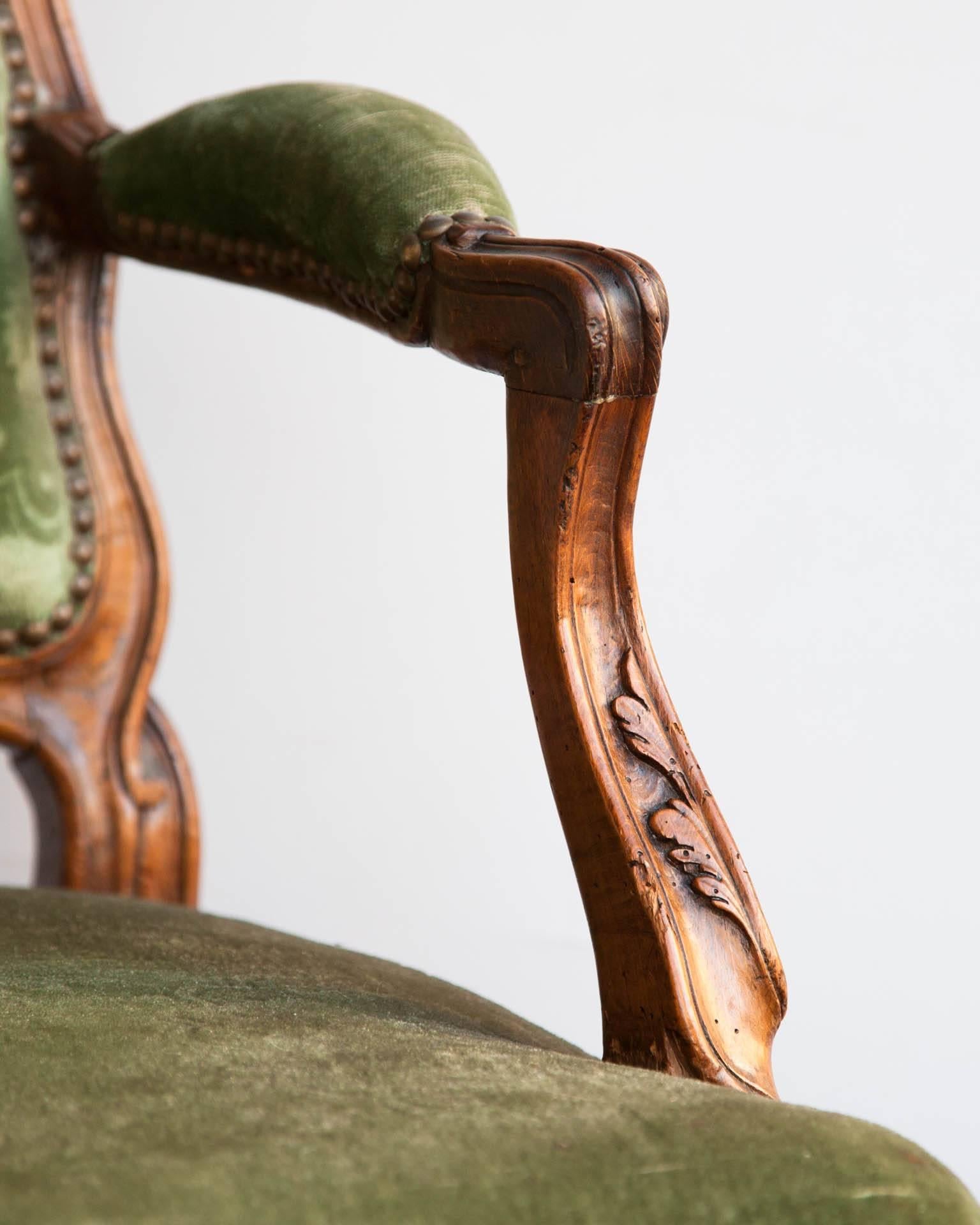 Carved Louis XV Walnut Fauteuil or Open Armchair, Mid-18th Century For Sale 4