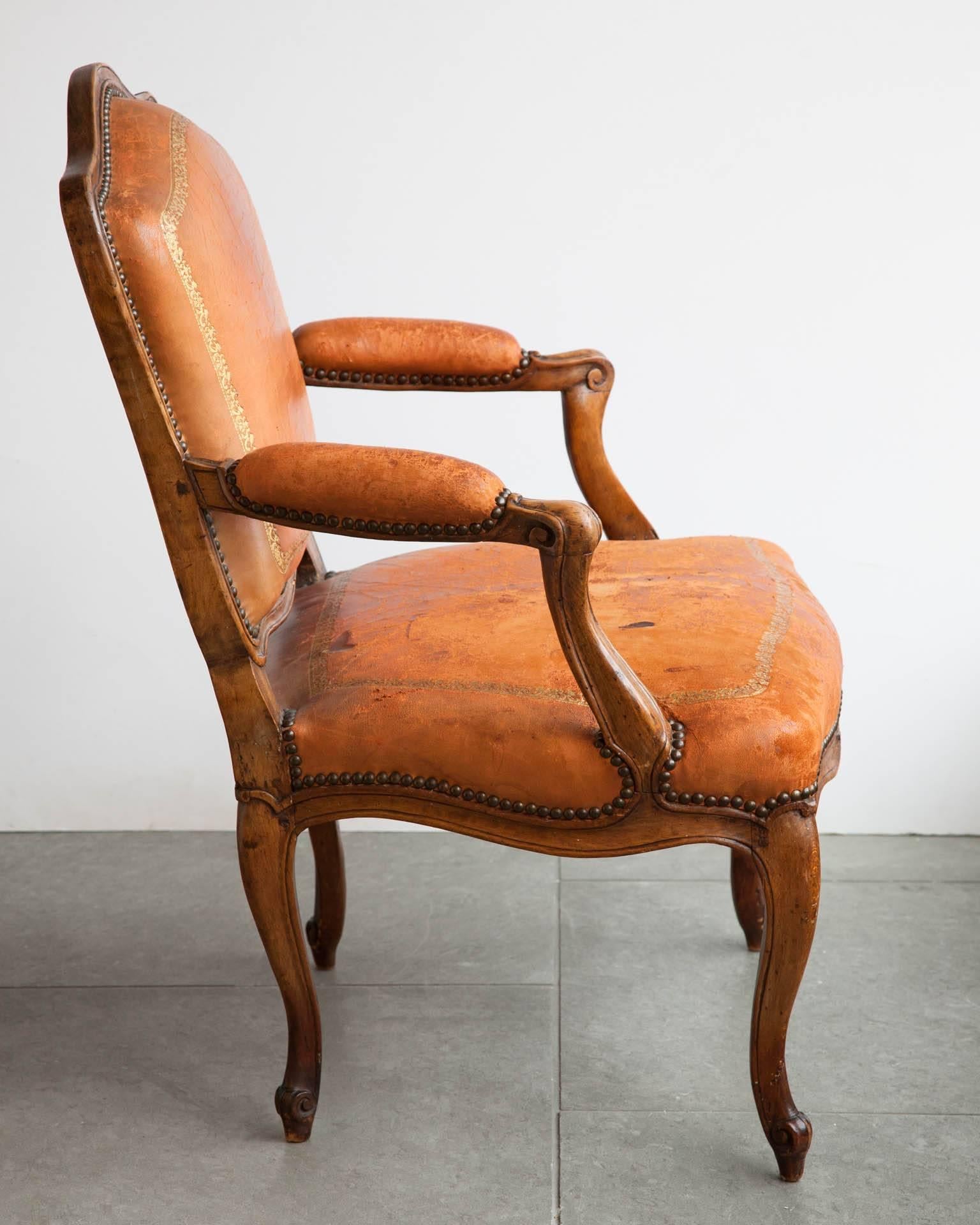 French Small Louis XV Carved Beech Fauteuil For Sale