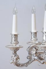 Small 19th Century Silvered Bronze Chandelier with Six Candles