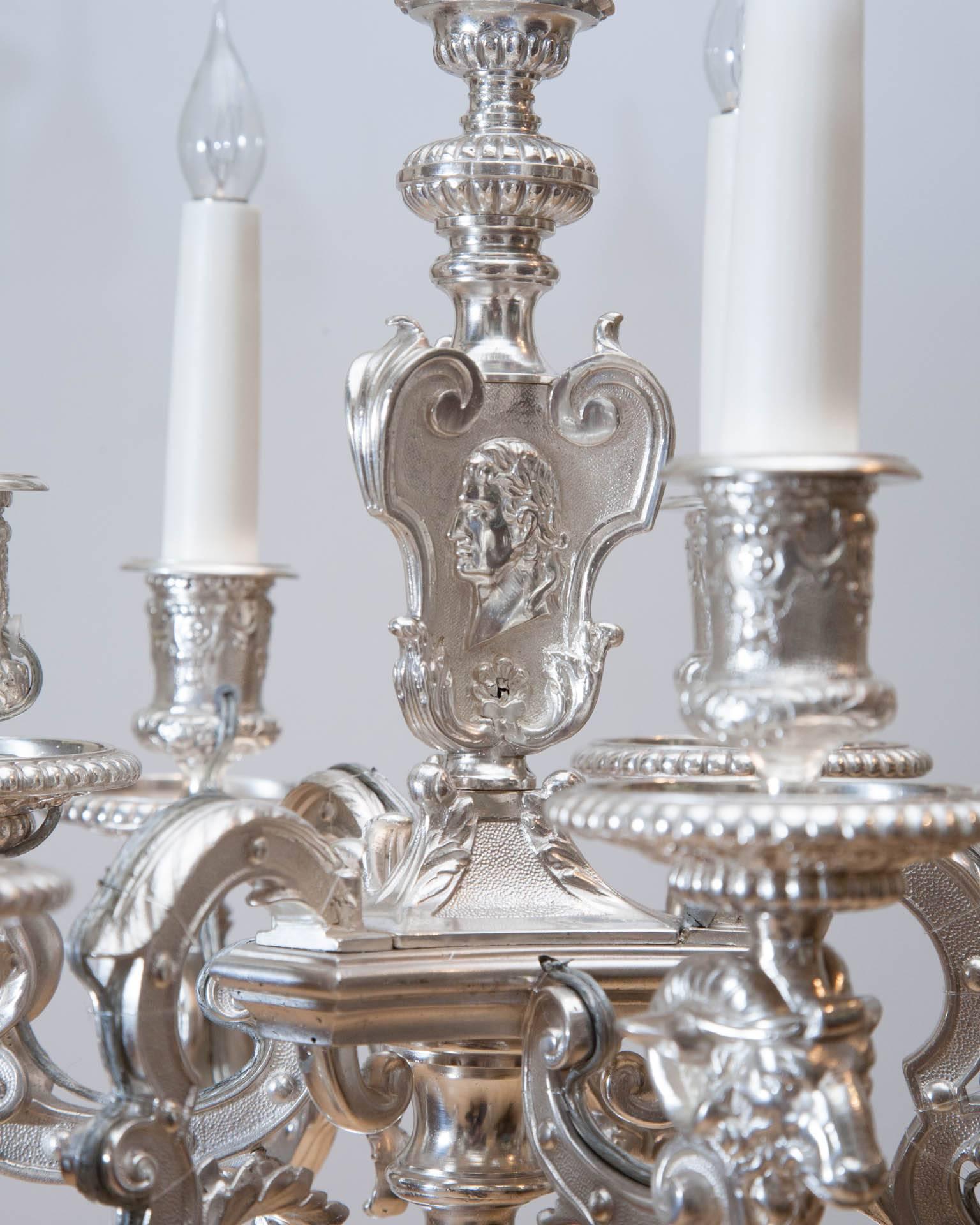 Small 19th Century Silvered Bronze Chandelier with Six Candles For Sale 1