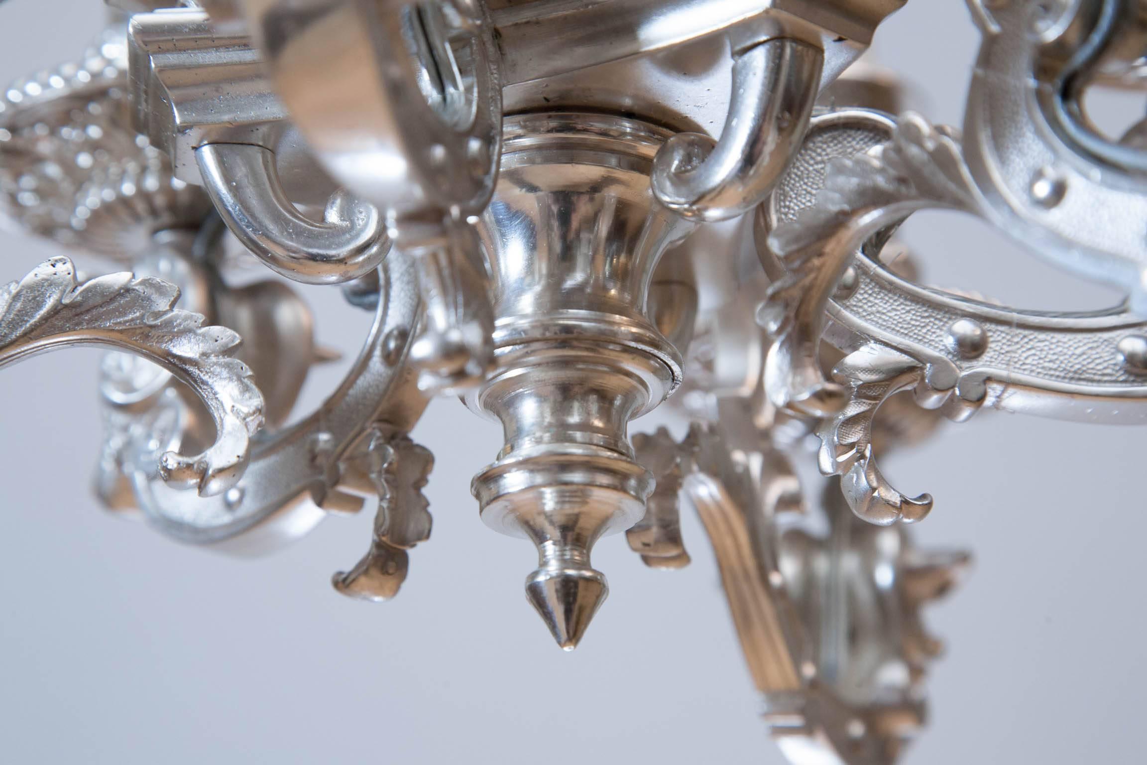 Small 19th Century Silvered Bronze Chandelier with Six Candles For Sale 2
