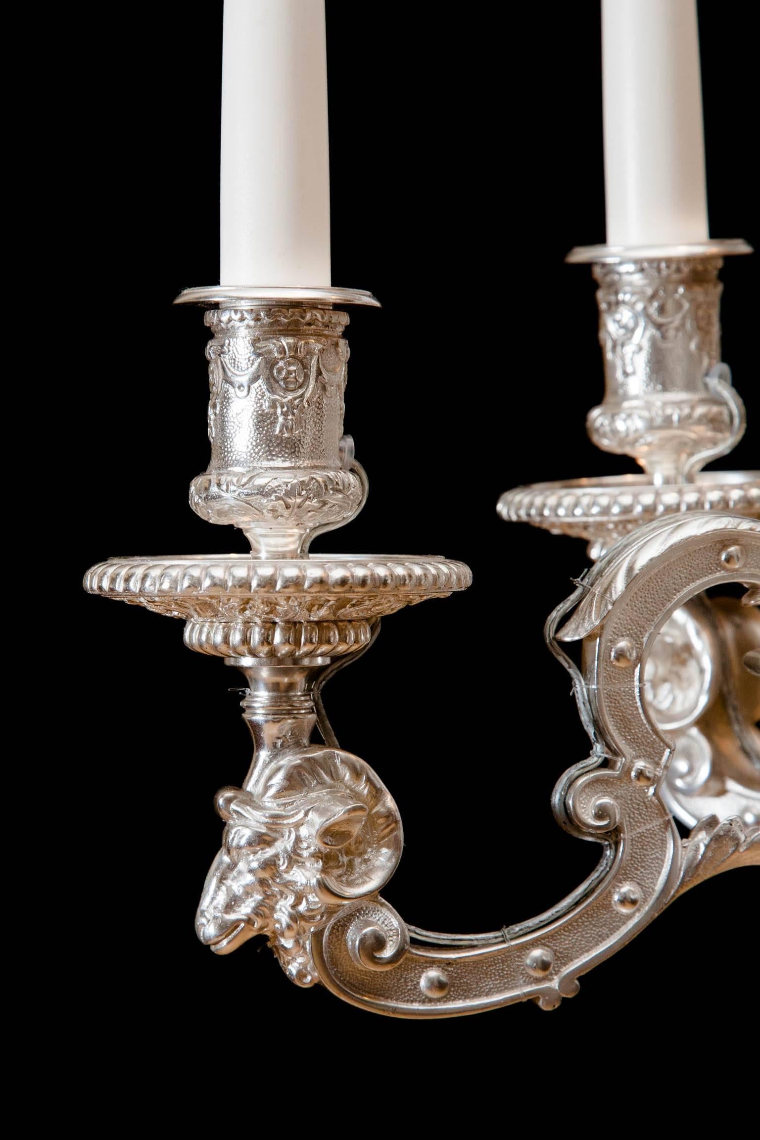 Small 19th Century Silvered Bronze Chandelier with Six Candles For Sale 5