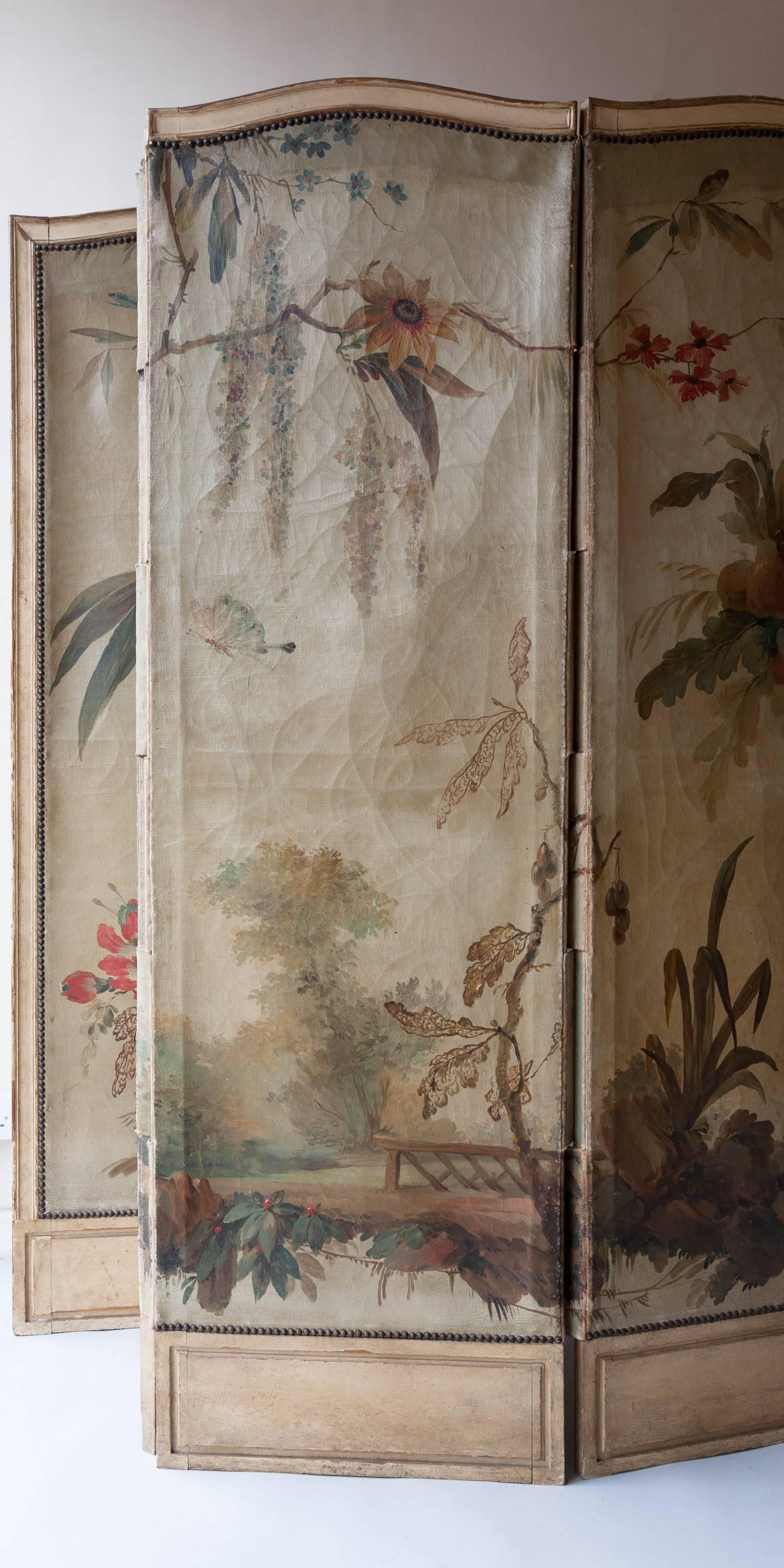 19th Century Louis XV Style Five-Fold Painted Screen In Good Condition In London, GB