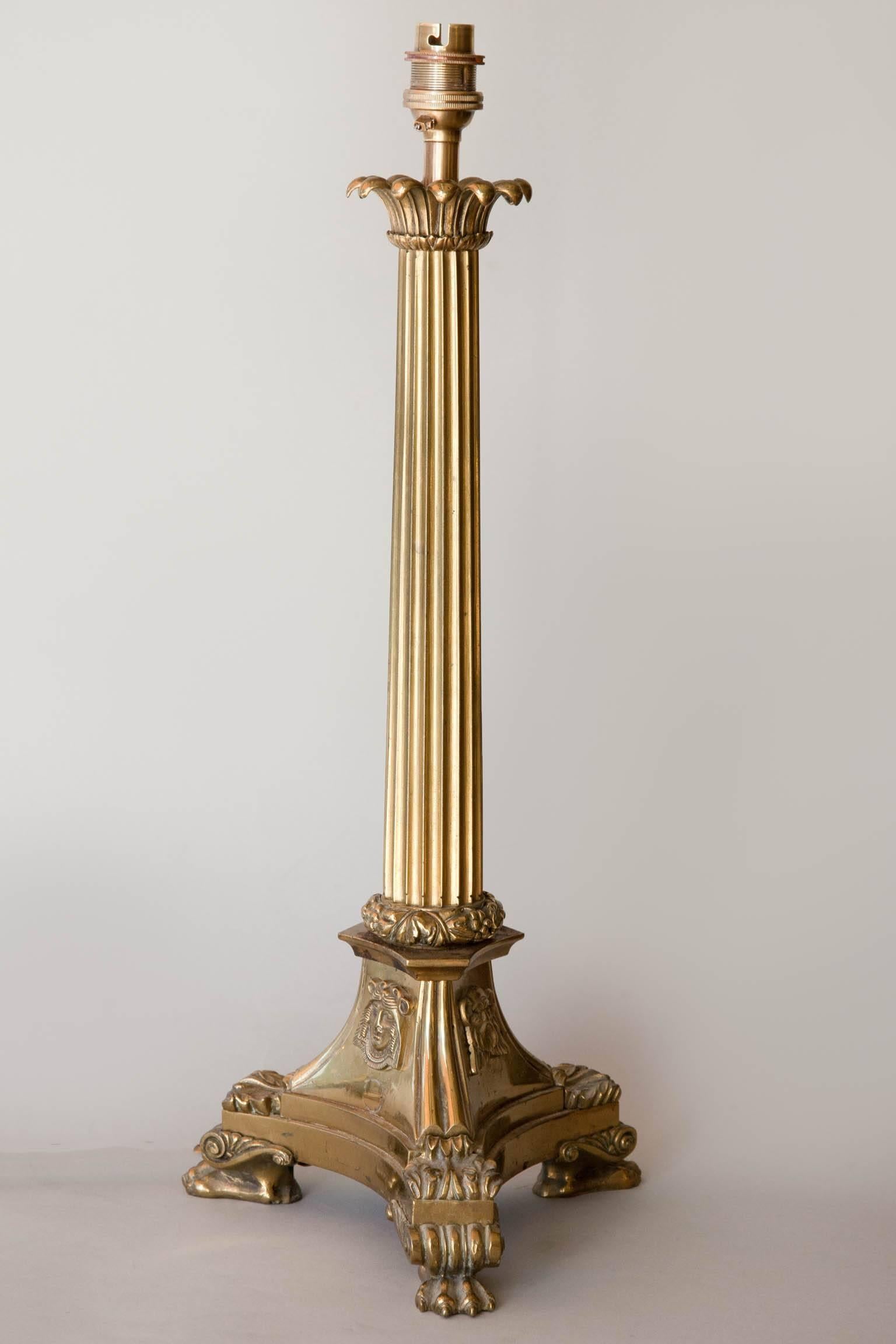 English Pair of Late 19th Century Brass Table Lamps