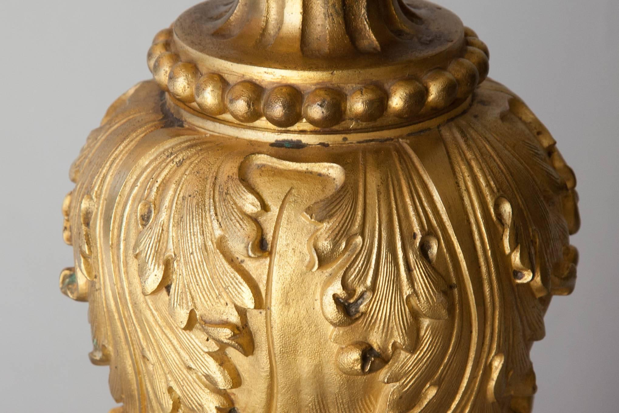 French Late 19th Century Decorative Gilt Baluster Table Lamp