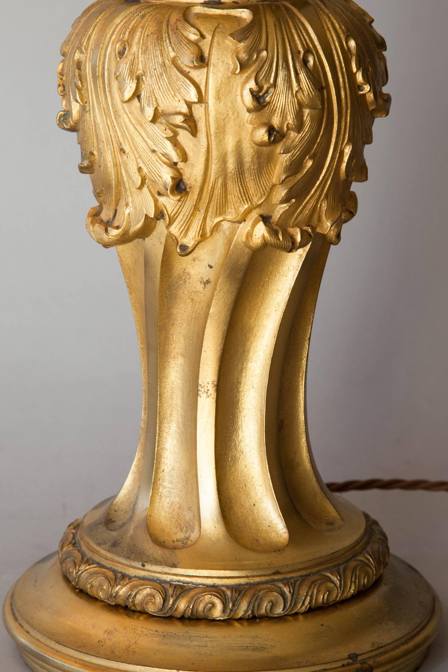 Ormolu Late 19th Century Decorative Gilt Baluster Table Lamp