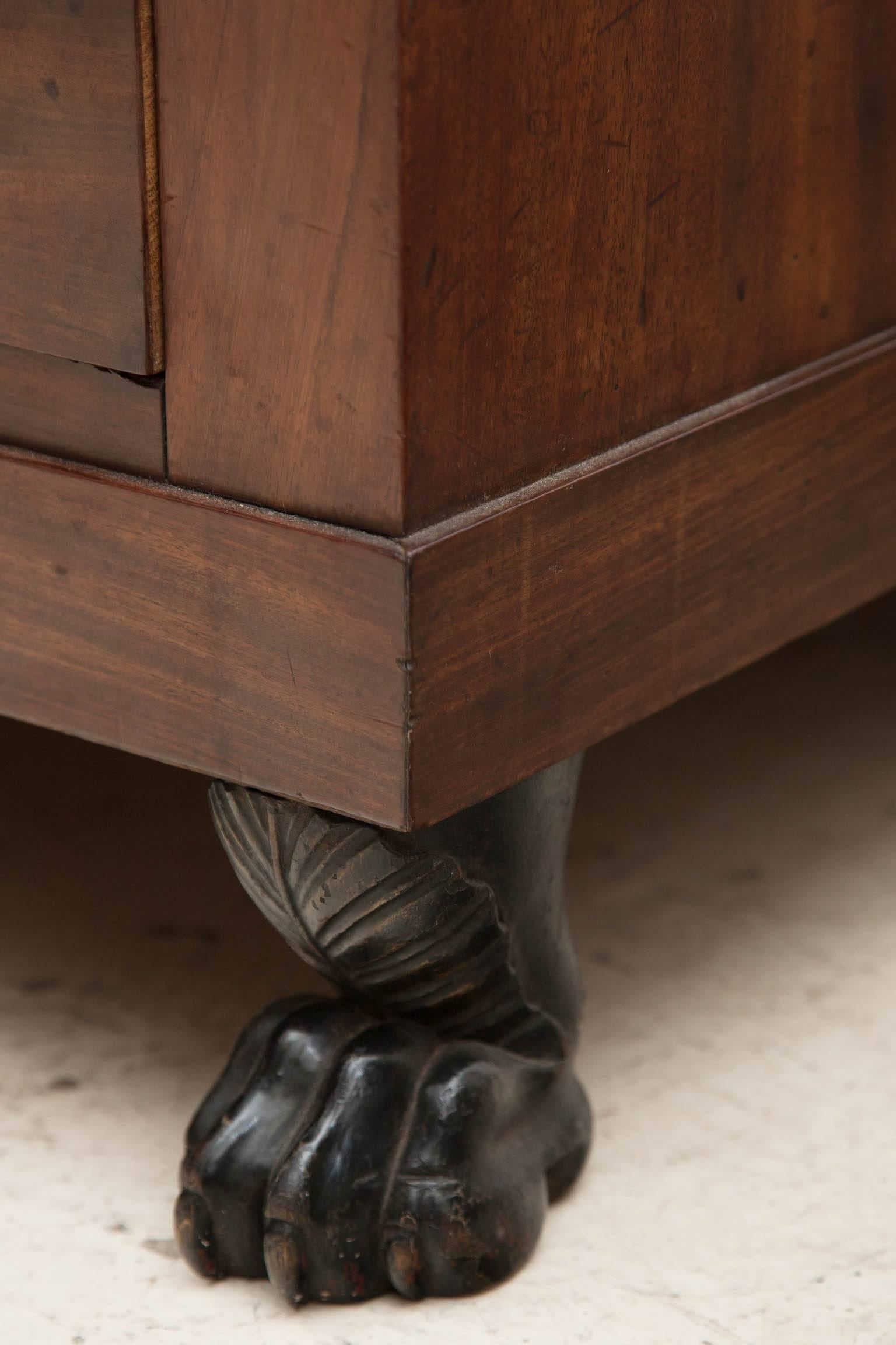 Ormolu Empire Period Mahogany Commode with Grey and White Veined Marble, circa 1810 For Sale