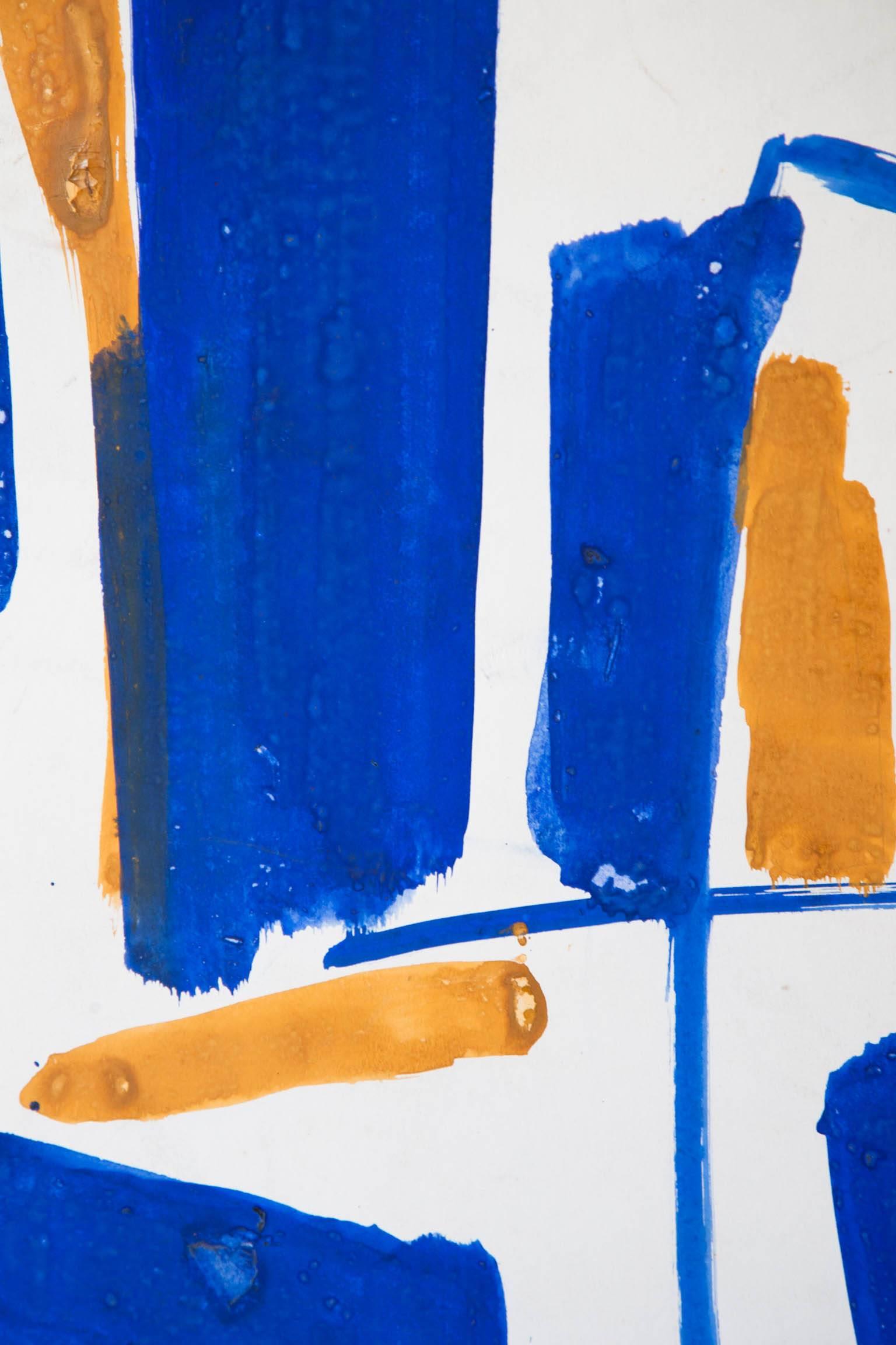 French Mid-Century Untitled Abstract in Blue, White and Yellow by Jacques Nestlé For Sale