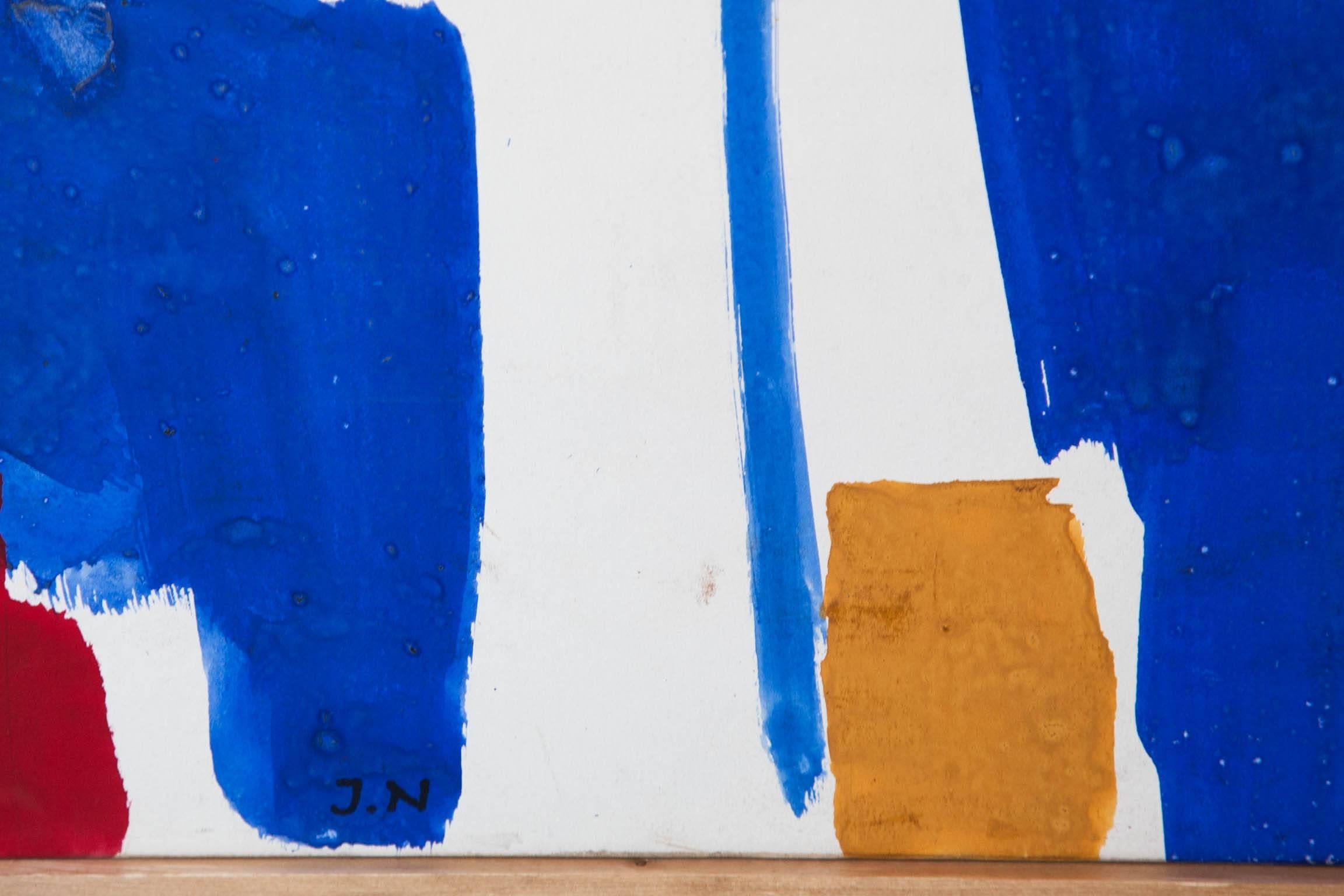 Acrylic Mid-Century Untitled Abstract in Blue, White and Yellow by Jacques Nestlé For Sale