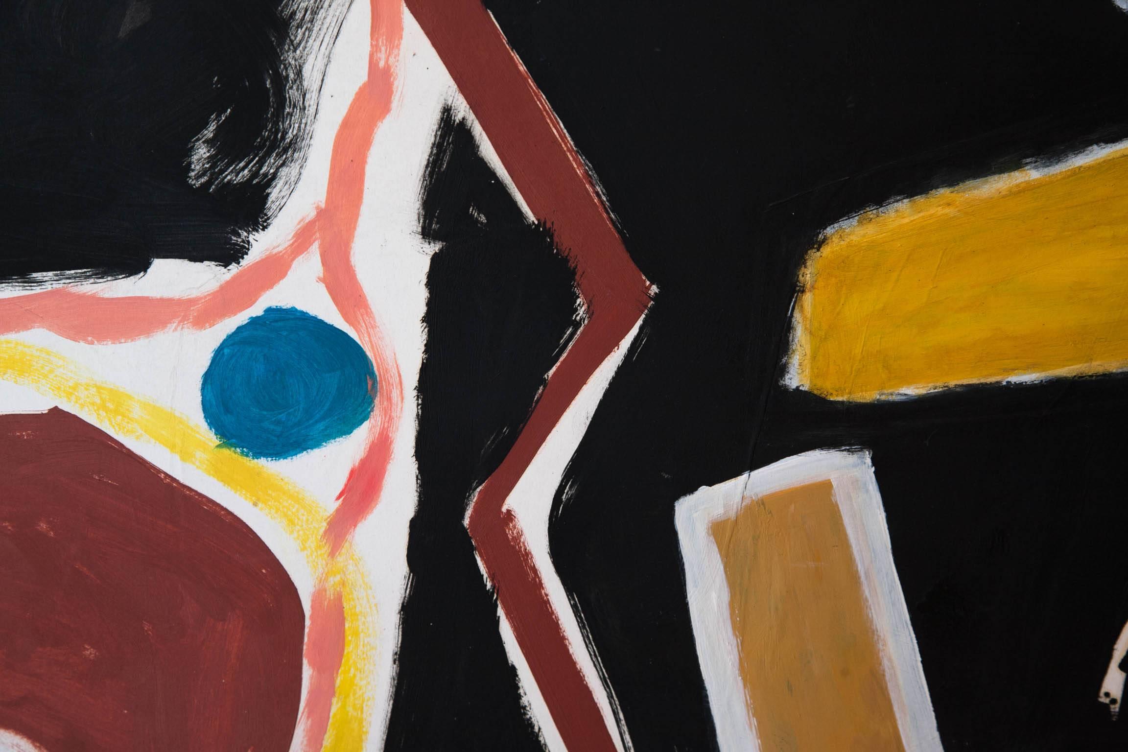 20th Century Mid-Century Untitled Abstract in Black, Yellow and Red, by Jacques Nestlé For Sale