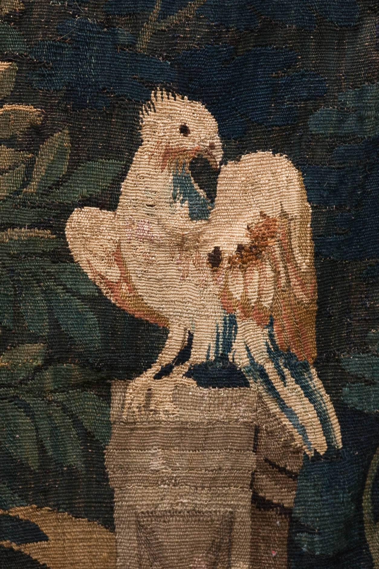 Wool Mid-18th Century French Aubusson Verdure Tapestry with Birds and a Fountain