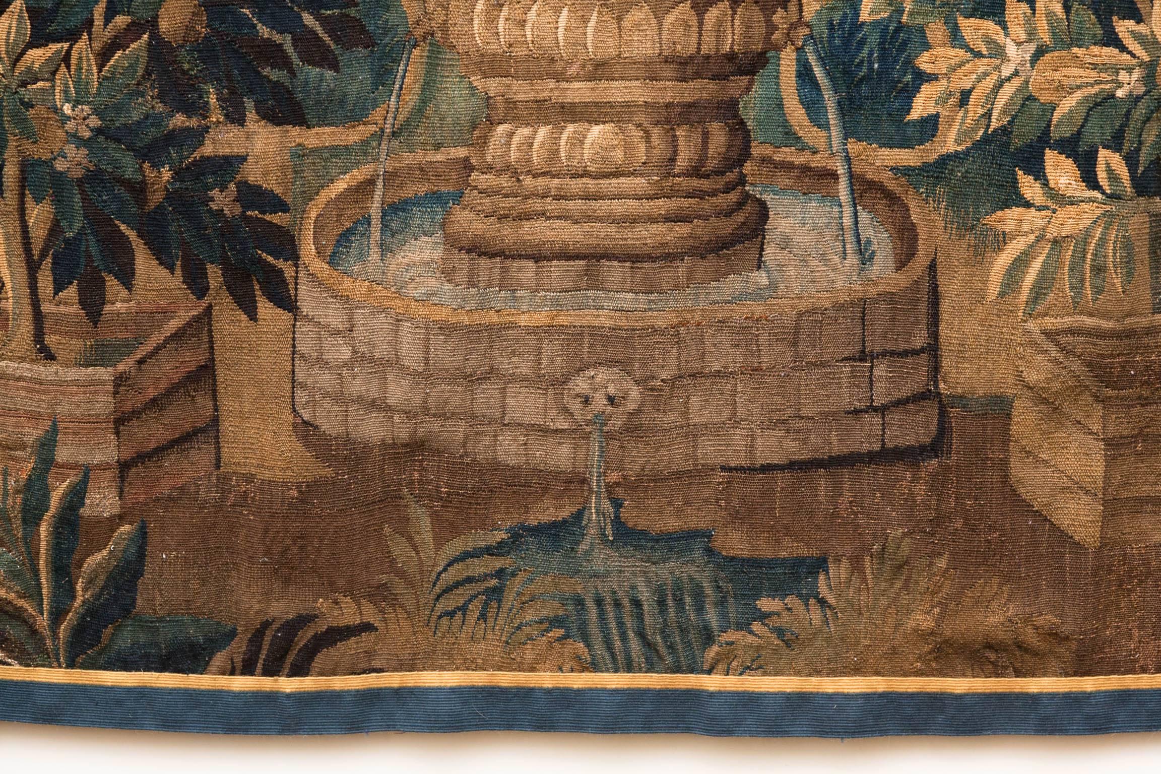 Mid-18th Century French Aubusson Verdure Tapestry with Birds and a Fountain 1