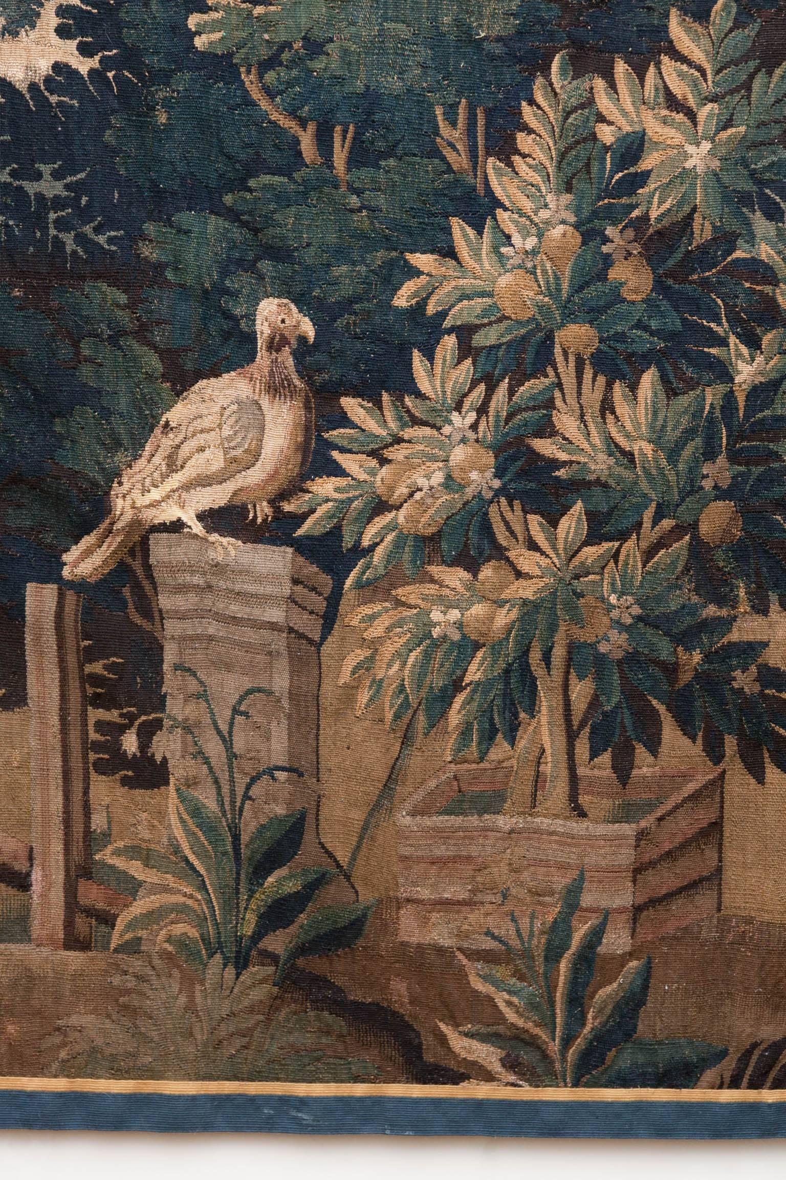 Mid-18th Century French Aubusson Verdure Tapestry with Birds and a Fountain 2