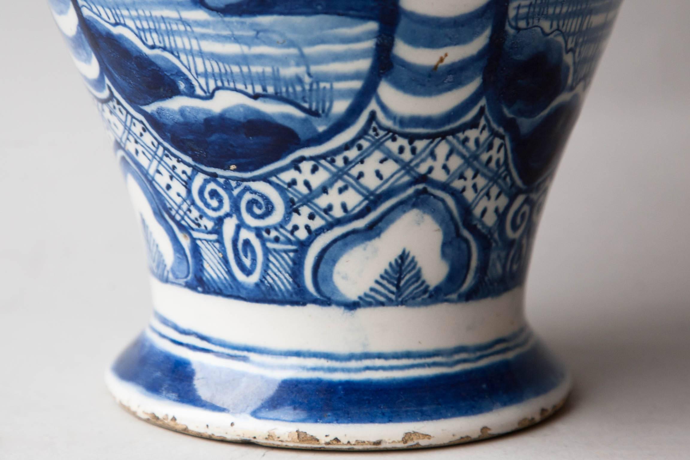 18th Century Blue and White Faïence Baluster Vase with Sea Scapes For Sale 3