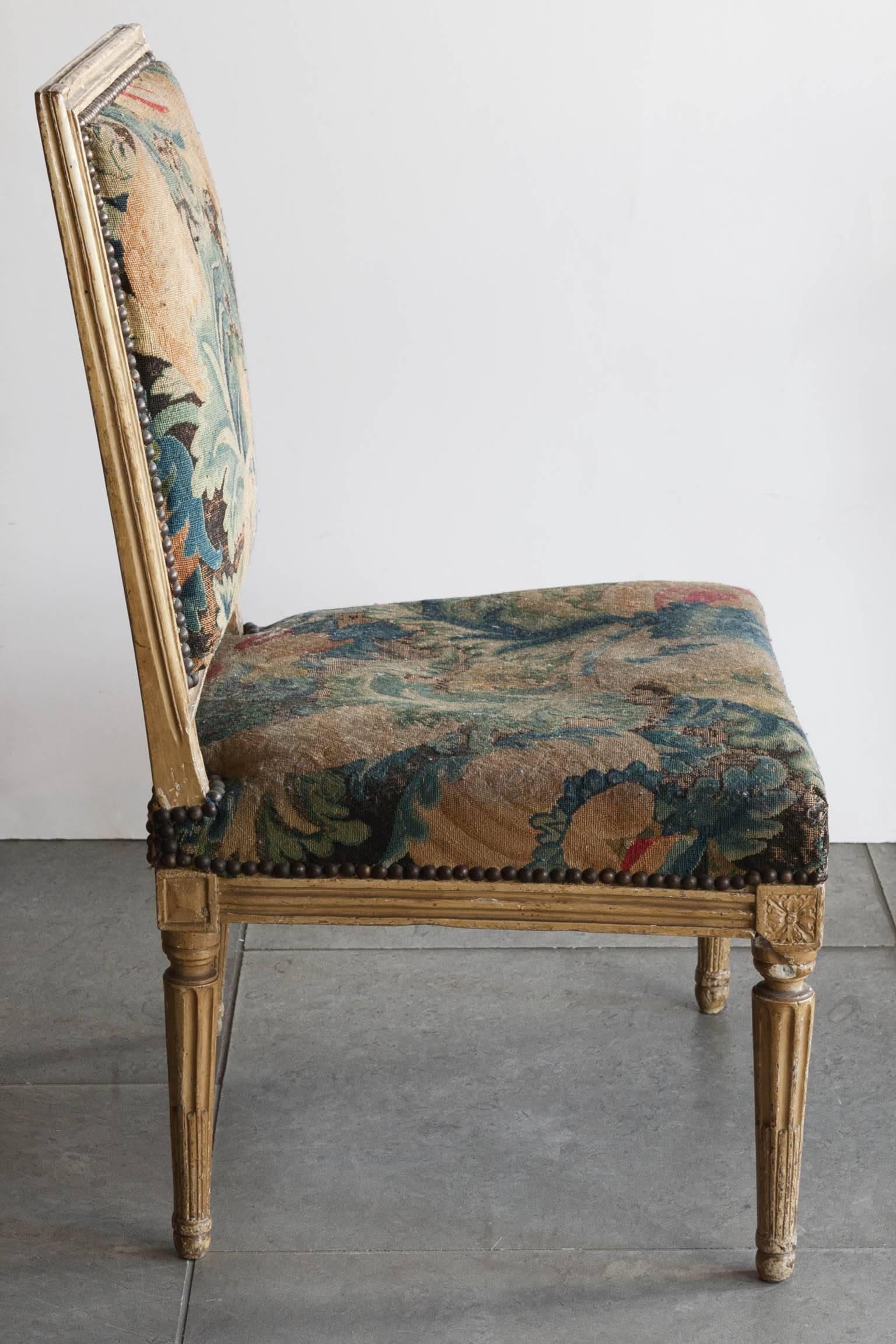 French Louis XVI Period Painted Low Chair or Chauffeuse, Stamped 