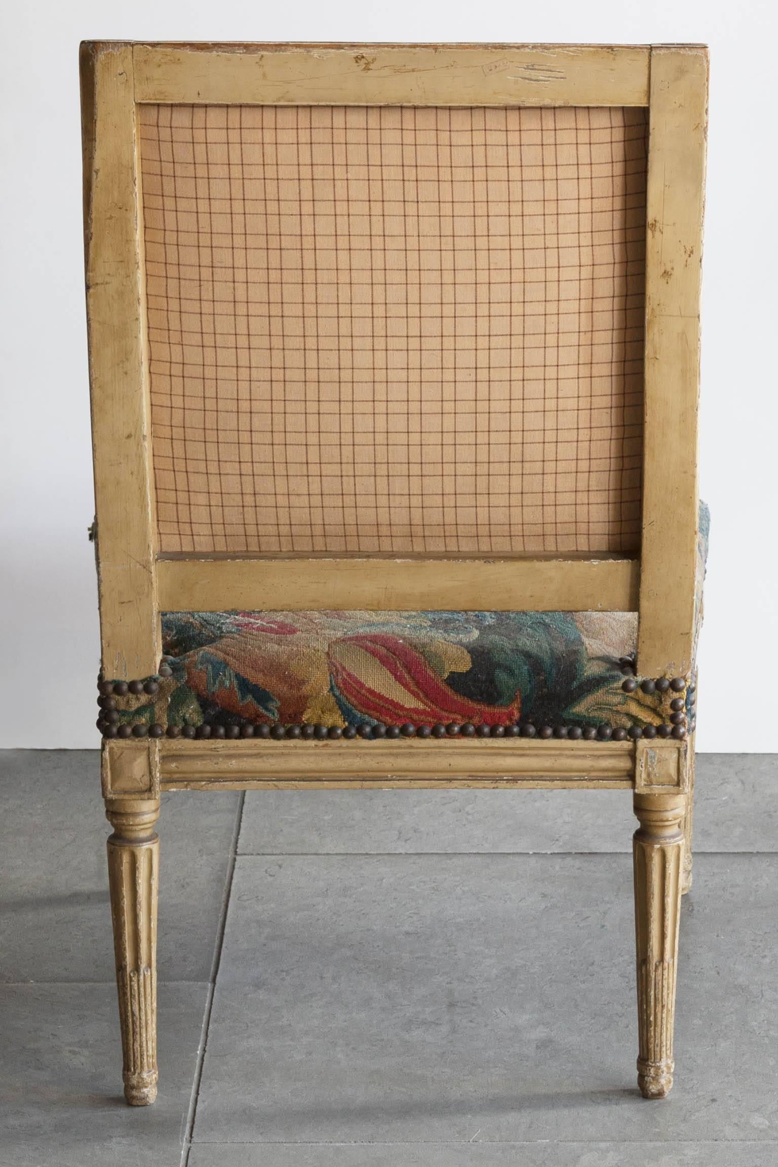 Louis XVI Period Painted Low Chair or Chauffeuse, Stamped 