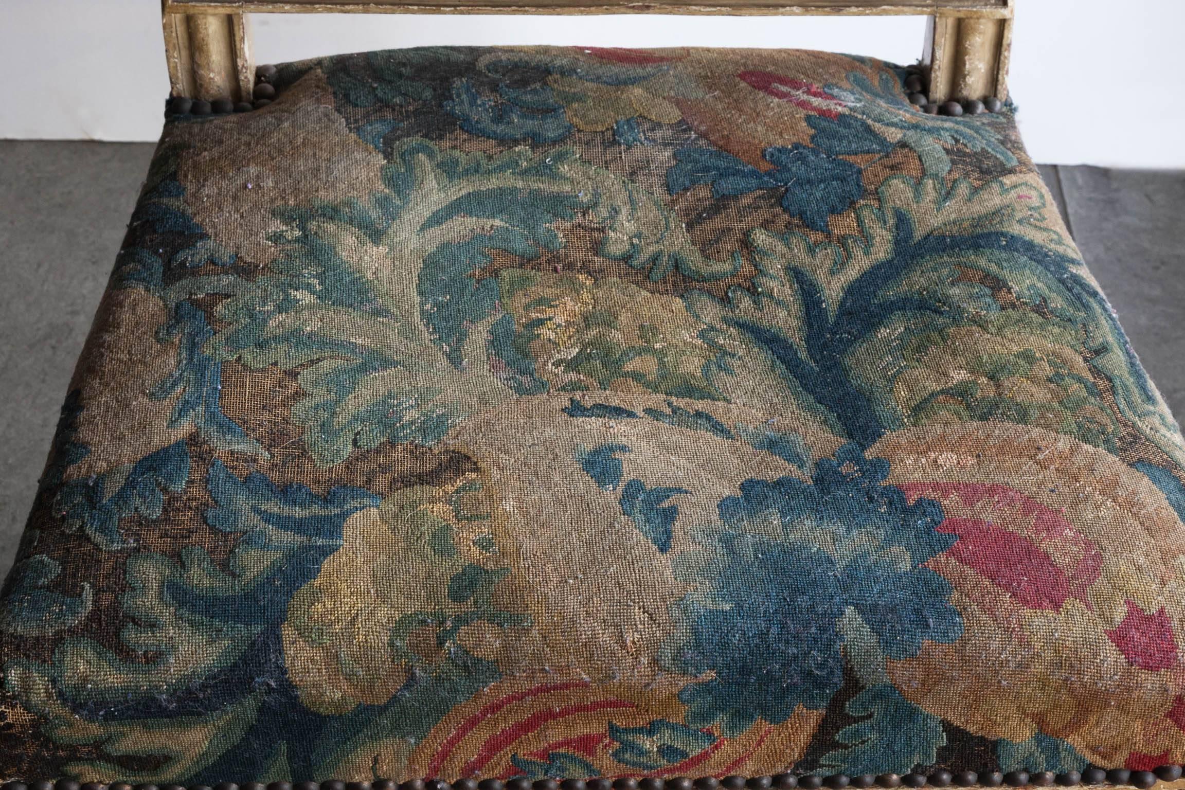 Tapestry Louis XVI Period Painted Low Chair or Chauffeuse, Stamped 