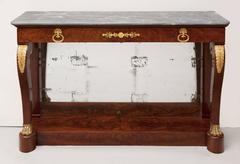 Large Empire Period Flame Mahogany Console with Bleu Turquin Marble, circa 1815