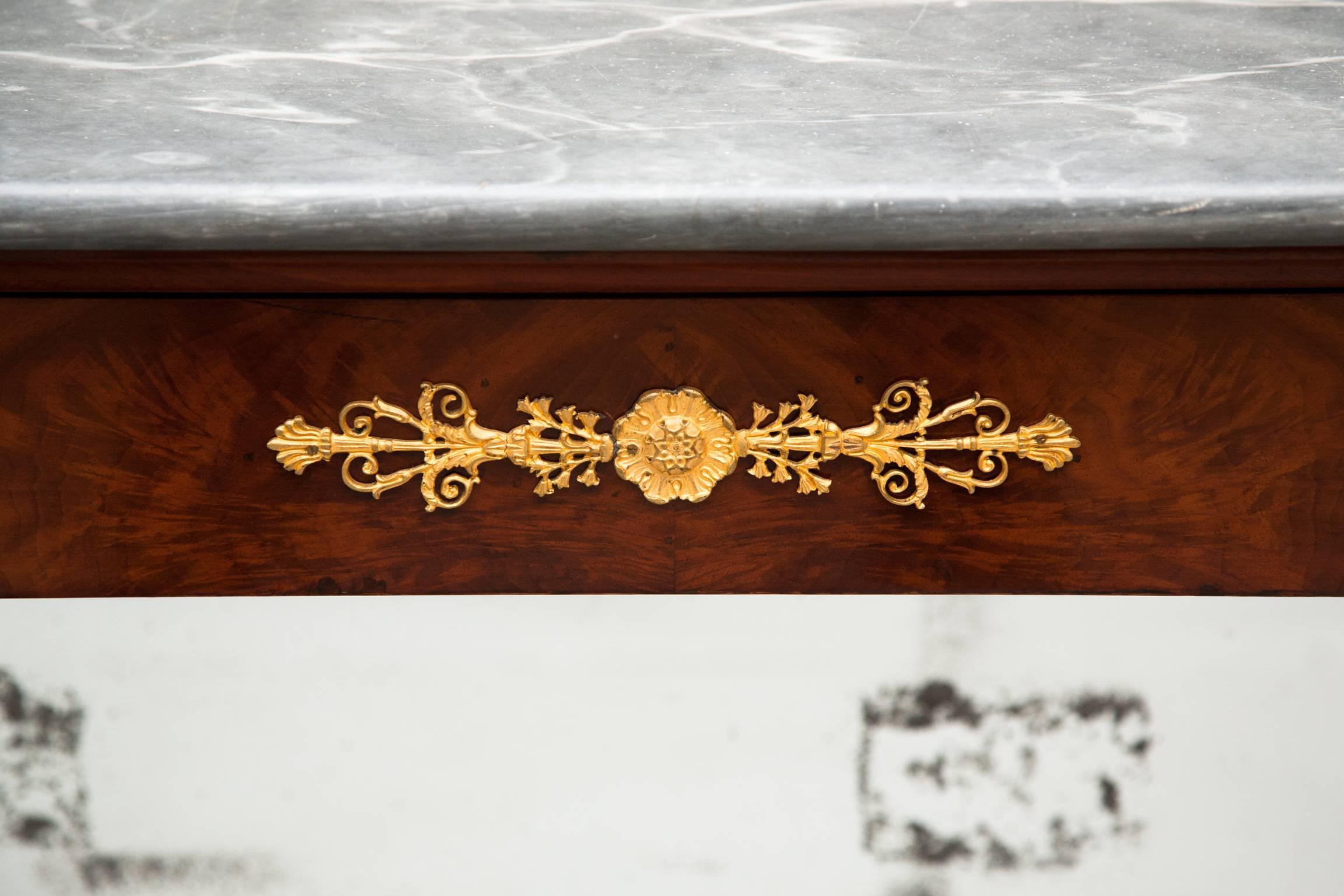 Large Empire Period Flame Mahogany Console with Bleu Turquin Marble, circa 1815 For Sale 1