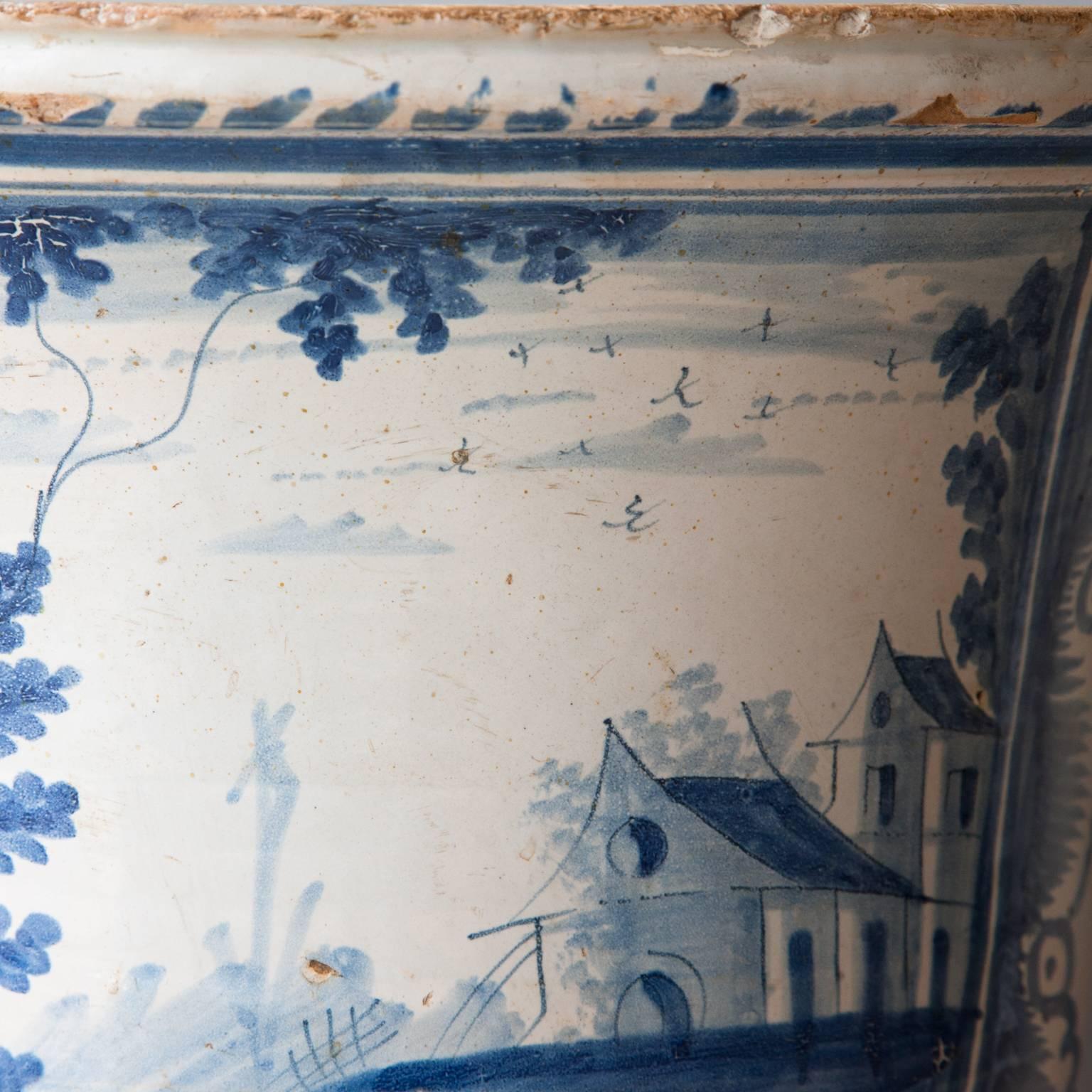 Faience Large Late 18th-Early 19th Century Blue and White Faïence Jardiniere, Rouen For Sale